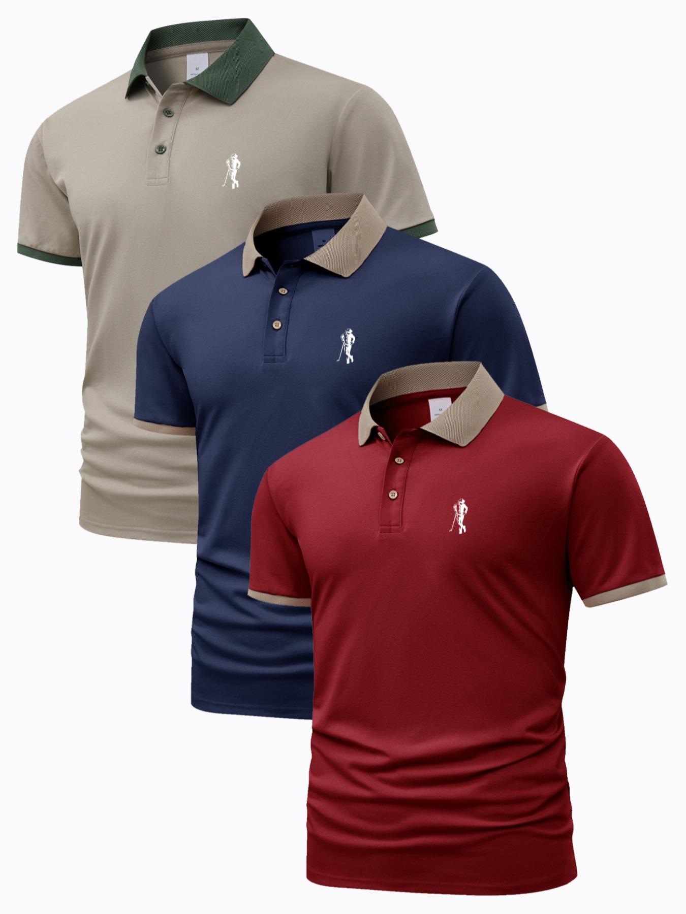 Men's Contrast Binding Short Sleeve Polo Shirt, Regular Fit Casual Graphic Top for Summer, Men's Clothes for Daily Wear, Polo Tees