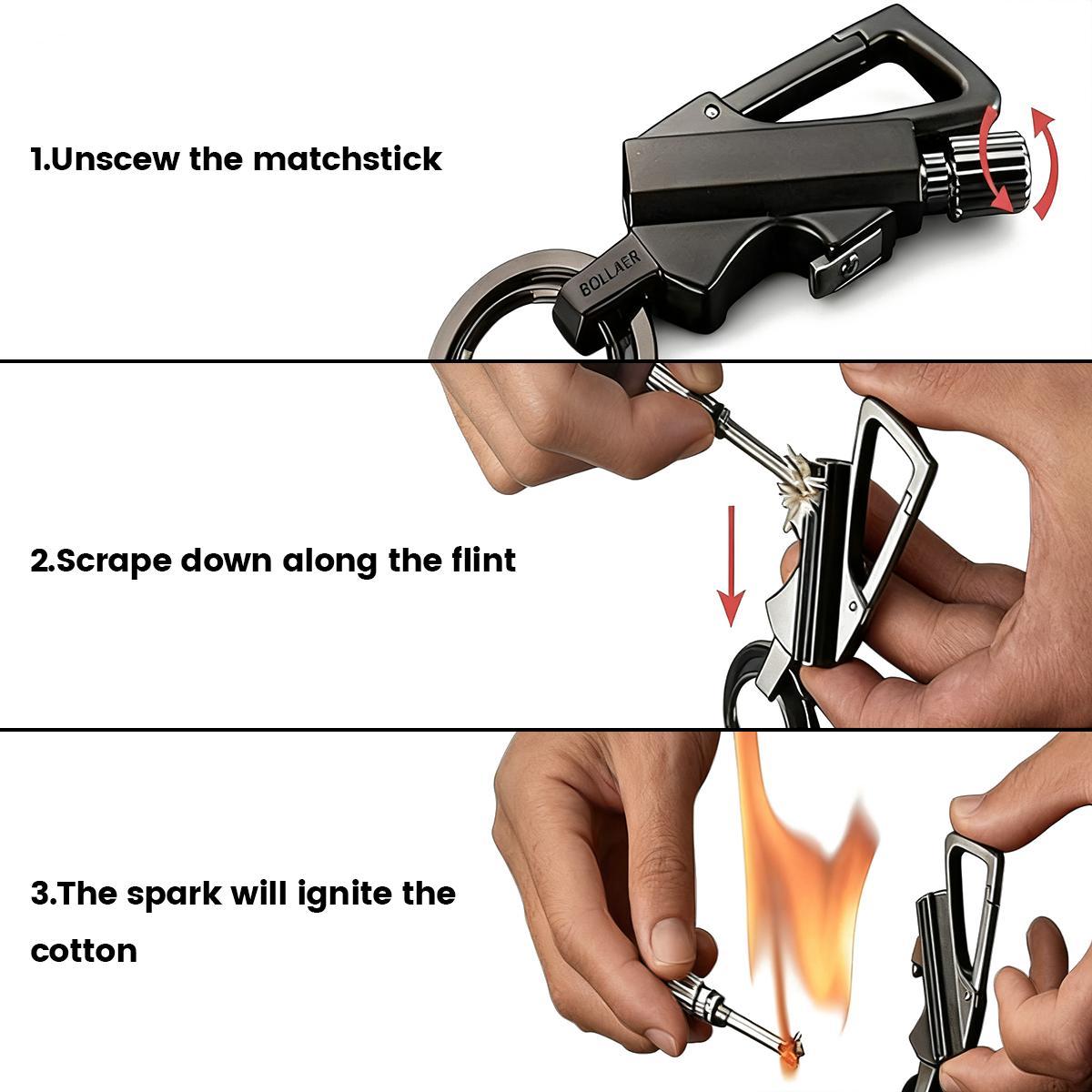 Permanent Match Infinity Lighter Gift,(Lighter Fluid Not Included) Reusable Waterproof Flint Fire Starter with Keychain & Bottle Opener, Windproof Metal Kerosene Lighter for Outdoor Camping, Hiking & Survival