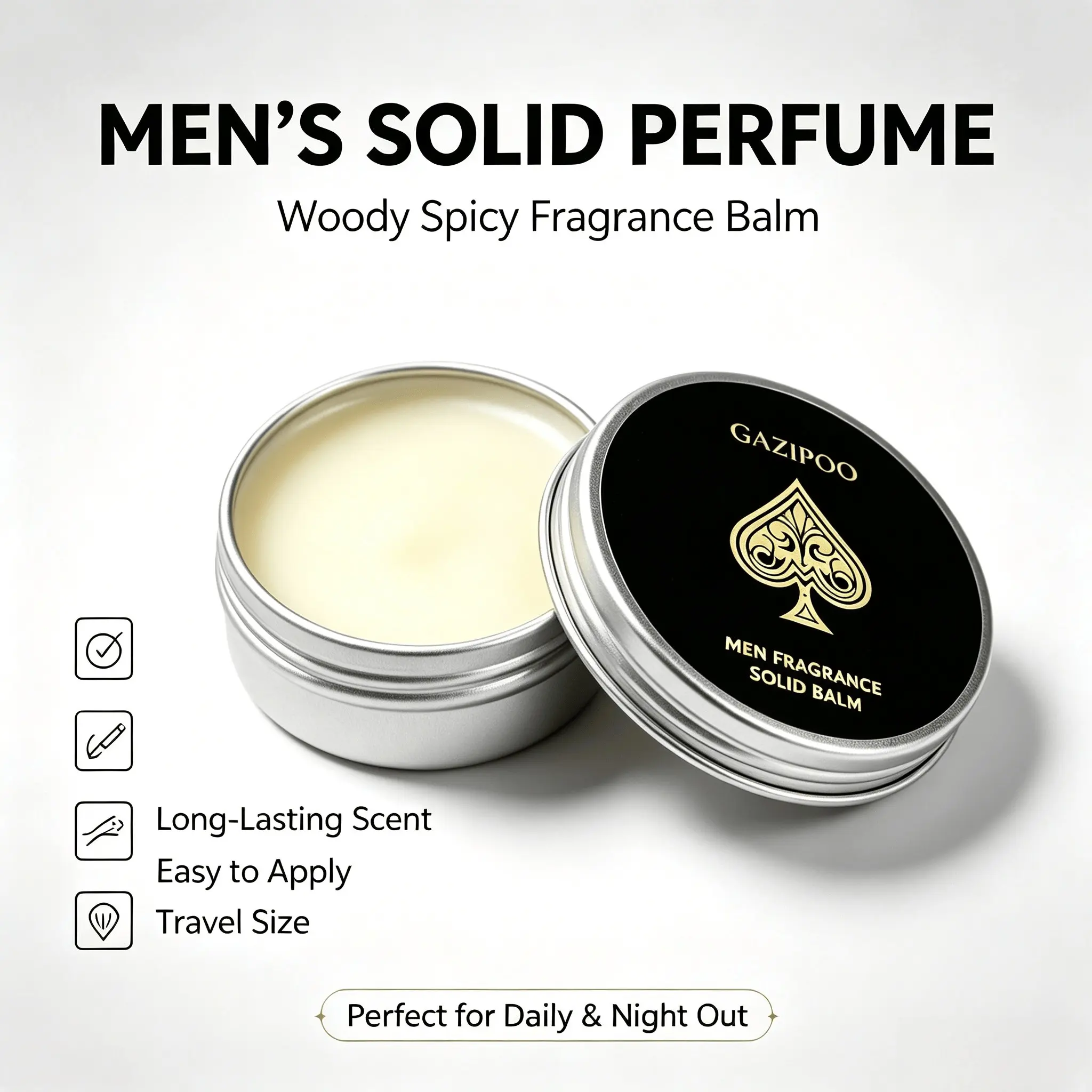Ace Business Men's Portable Solid Perfume, Woody Spicy Fragrance, Suitable for Day and Night Use, Travel Size, Compact Design