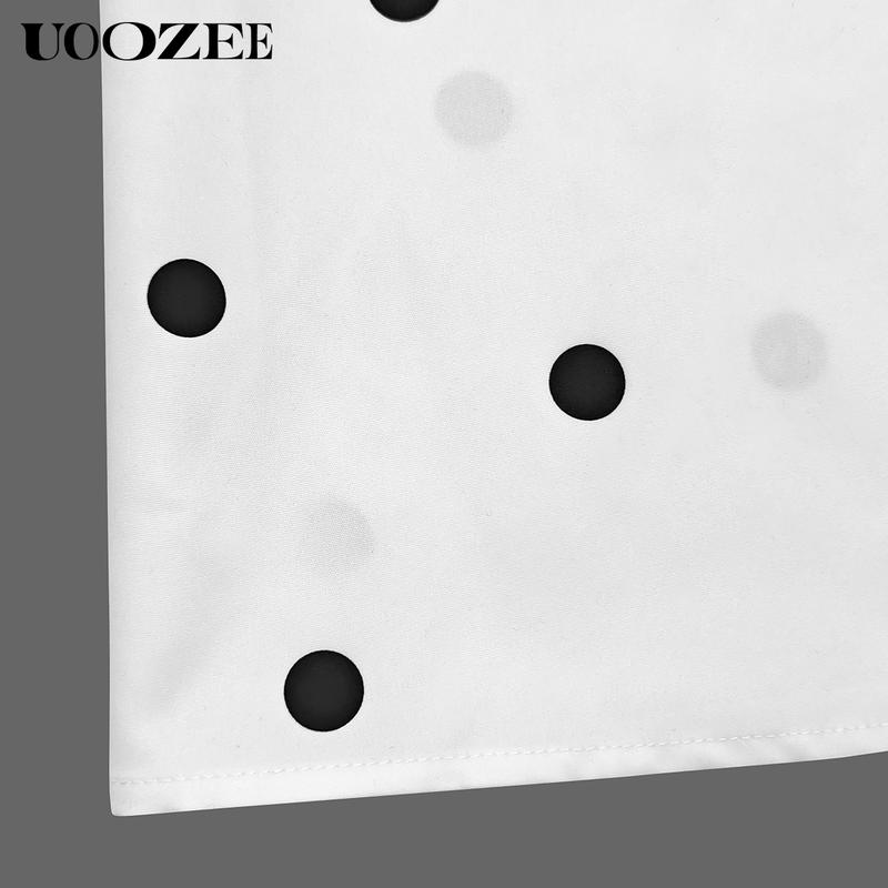UOOZEE Women's Autumn Fashion Polka-Dot Lapel Blouses, Flared Sleeves Falbala Polka-Dot Lapel Collar Shirts Tops, Elegant White Chic Button Front Ruffle Collared