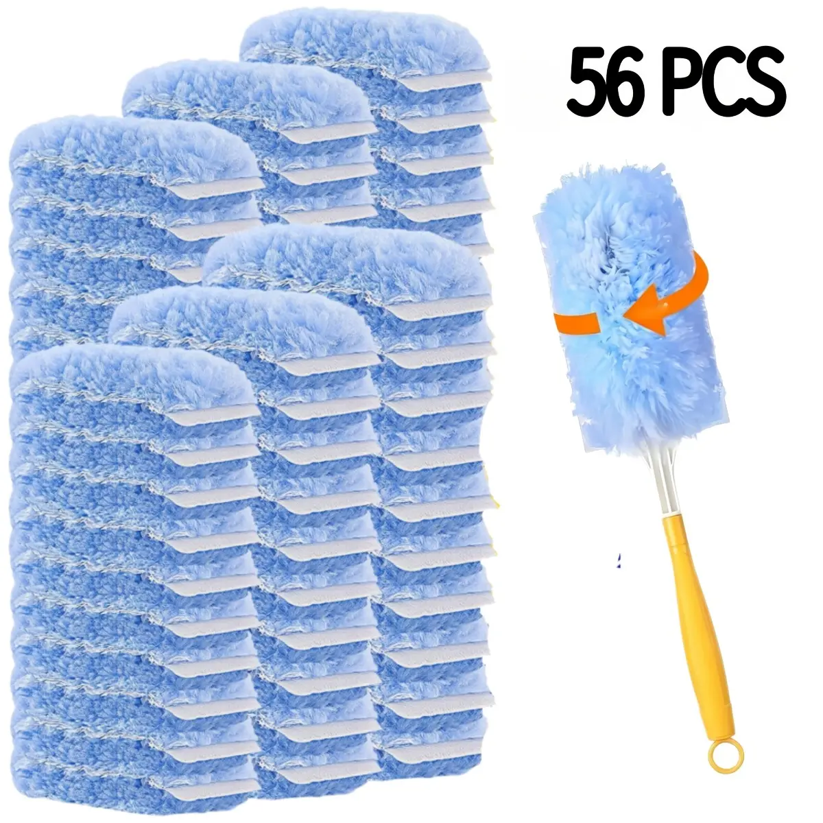 55PCS Blue Duster Refills with 1 Short Handle, Multi Purpose Dusting Kit for Furniture, Ceiling Fans, Blinds, Keyboards and Air Vents, Disposable Dusting Refills for Home and Office Cleaning, Lightweight Cleaning Supplies Set