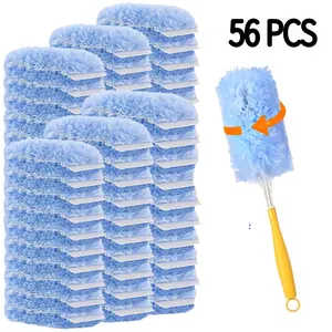 55PCS Blue Duster Refills with 1 Short Handle, Multi Purpose Dusting Kit for Furniture, Ceiling Fans, Blinds, Keyboards and Air Vents, Disposable Dusting Refills for Home and Office Cleaning, Lightweight Cleaning Supplies Set