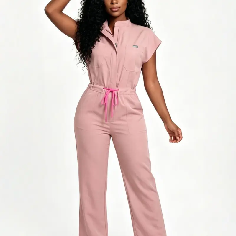 Women's One-Piece Scrubs Set, Ladies Workwear Scrubs Uniforms, Breathable Quick-Dry, Multi-Pocket Design, Ideal for Beauty Salons and Labs, Comfortable and Practical, Clothes