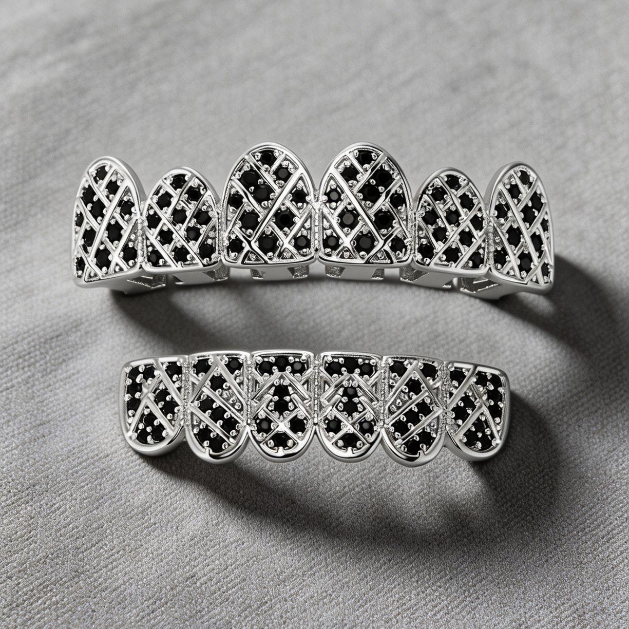 2PCS Set Halloween Gold Plated Iced Out Tooth Grillz VVS Moissanite Top Bottom Hip Hop Rapper Mouth Jewelry Streetwear Costume Trendy Gift