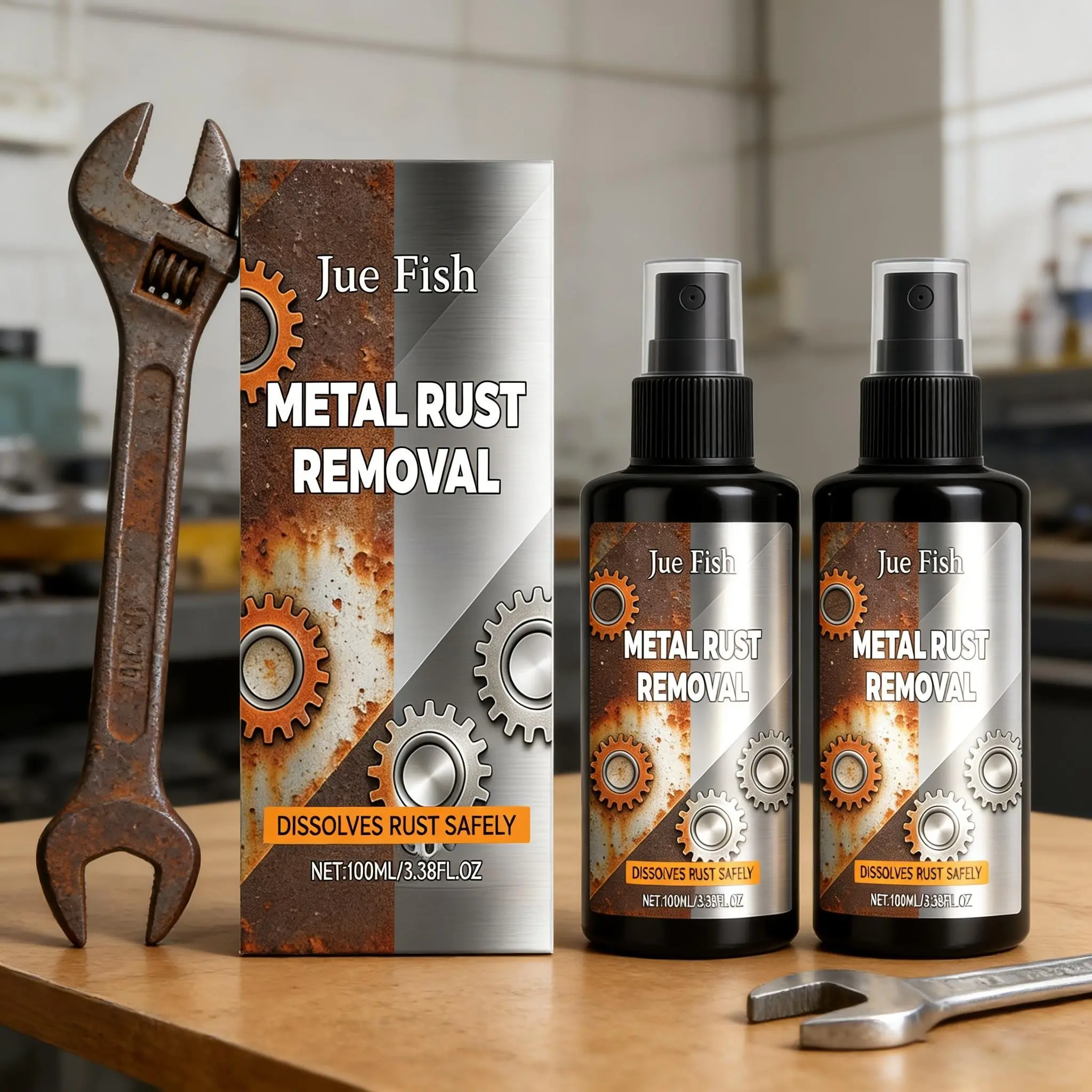 2-Pack Metal Rust Remover (100ML Each), Dissolves Iron Rust, Cleans and Polishes, Restores Original Appearance, Multi-Purpose Cleaning Agent