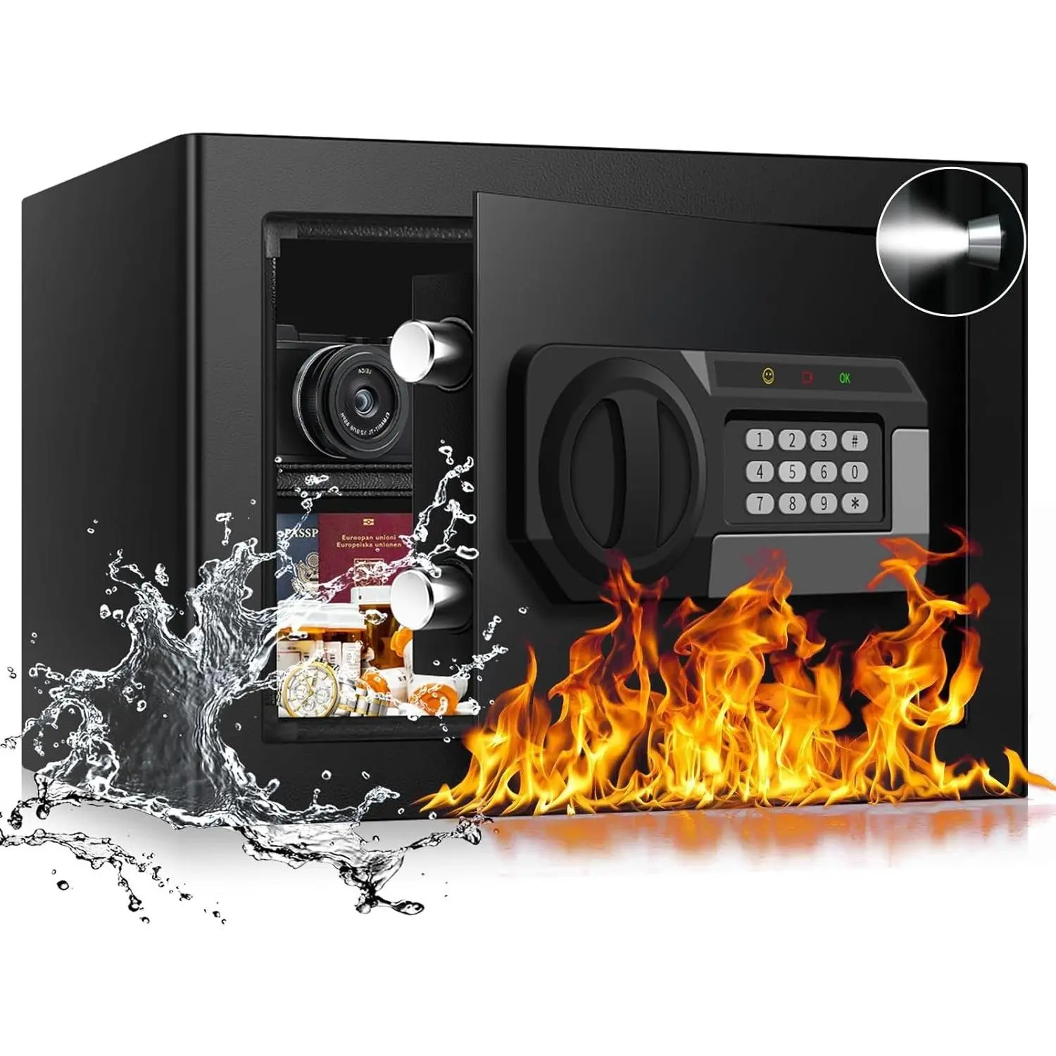 1.2 Cub Small Fireproof Safe for Home, Personal Fire Safe Box with Digital Keypad Key and Removable Shelf, Small Security Box for Money Firearm Medicine Valuables
