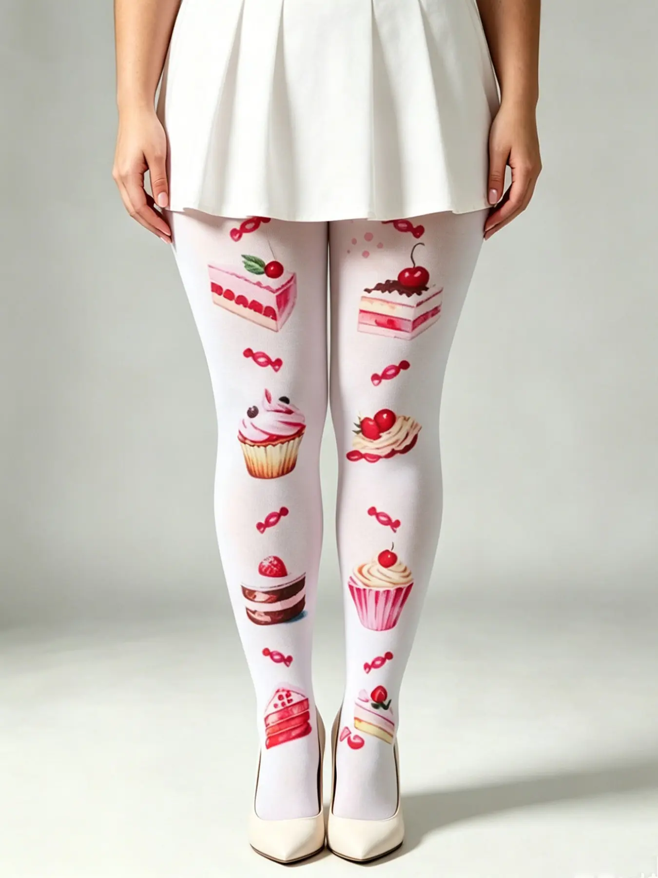 Women's Solid Color Pantyhose, Cake Print, Stretch Fitted Design, Soft Fabric, All-Day Comfort, Ideal for Holidays and Parties