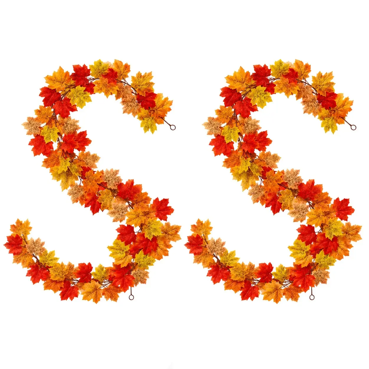 2 Pack Fall Maple Leaf Garland, Artificial Autumn Leaves for Mantel, Fireplace, Doorway, Porch, Thanksgiving Decorations