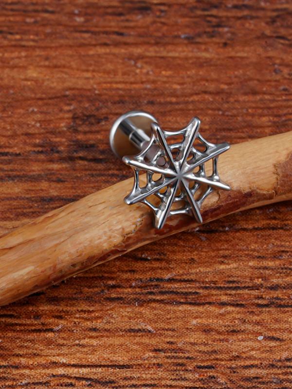 Astm F136 Titanium 16g Spider Web Stud Earring for Cartilage Tragus Helix Conch Ear Lobe, Casual Halloween Jewelry for All Seasons