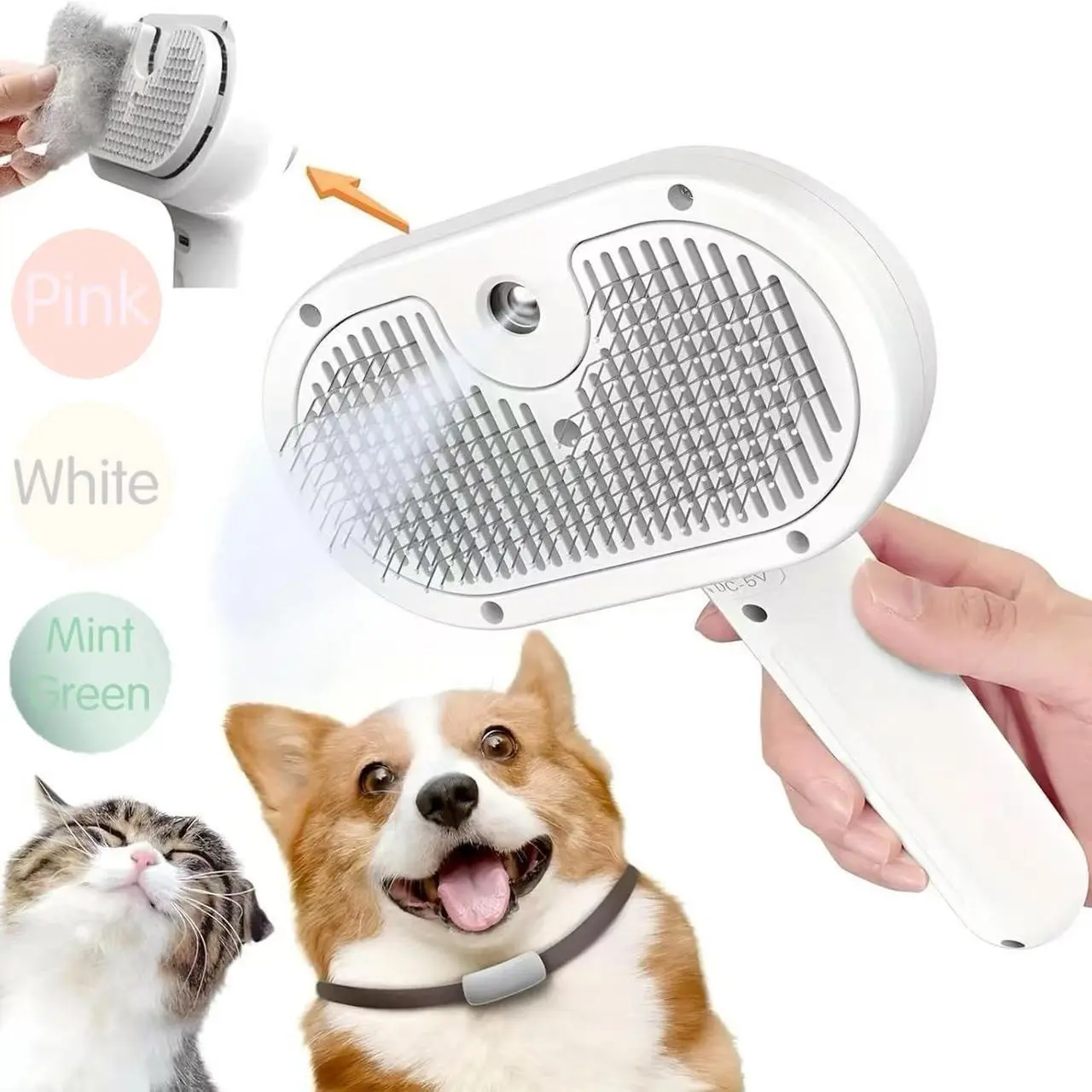 Cat Dog Steam Brush 3-In-1 Hair Removal Comb, Rechargeable Spray Grooming Tool, Silent Design, Pet Massage & Cleaning, No Shedding