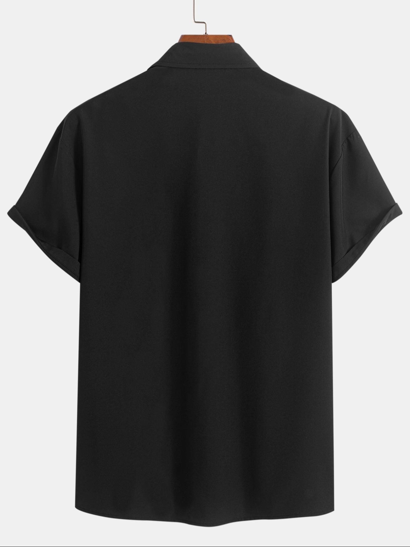 Men's Cat Print Button Front Shirt, Regular Fit Casual Short Sleeve Collared Top for Summer, Fashion Men's Top for Daily Wear, Animal Print Shirt