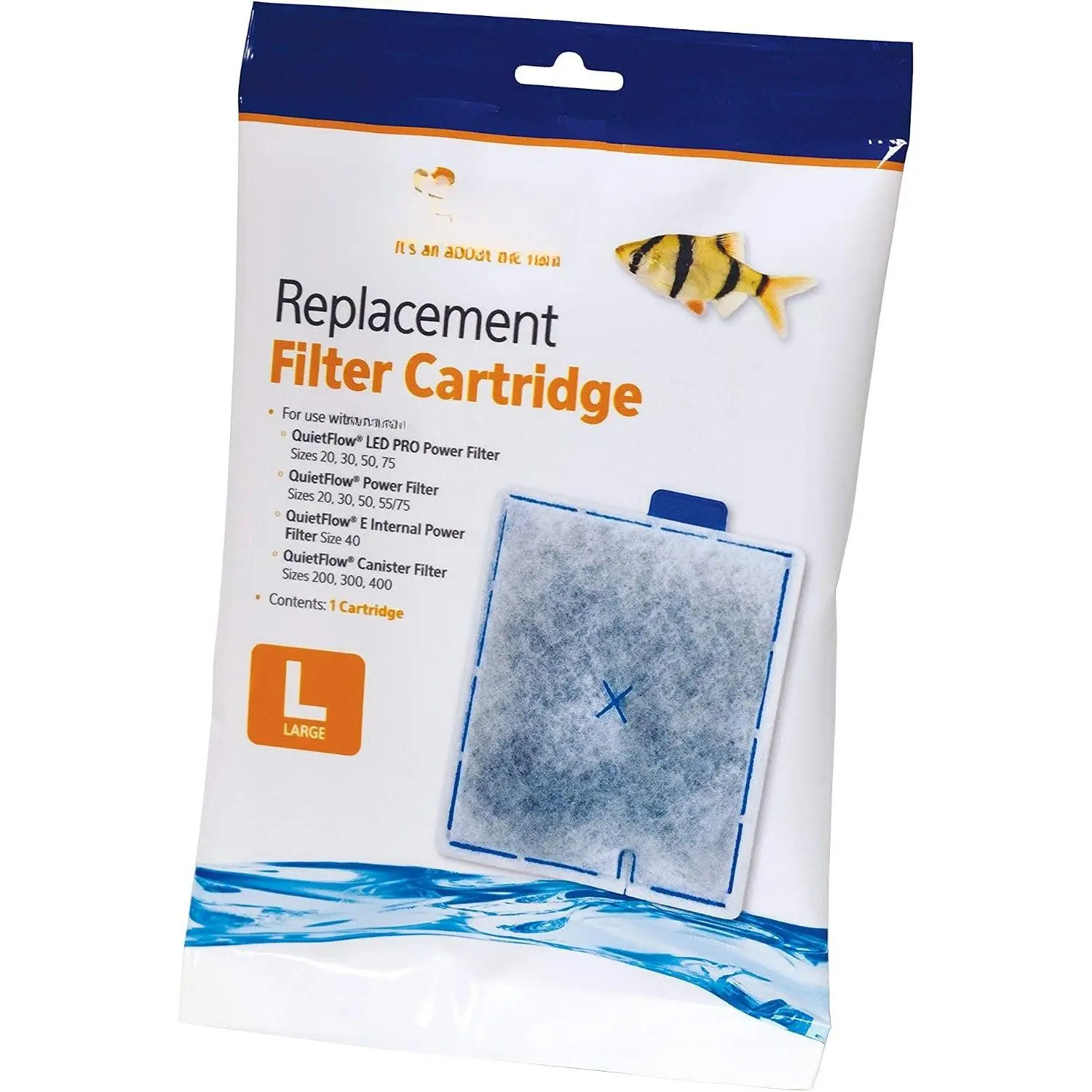 Filter Cartridges Large - 1 Pack | Aquarium filter  with activated carbon, -sided dense-floss, fits QuietFlow 20, 30, 50, 75