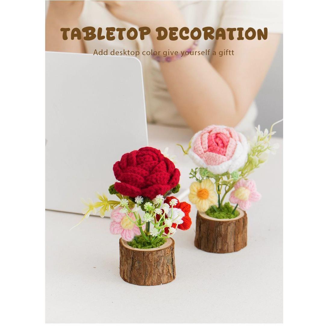 Finished Hand-Woven Potted Plant Yarn Crochet Sunflower Bouquet Handmade Gift Home Decor Knitted Artificial Flower