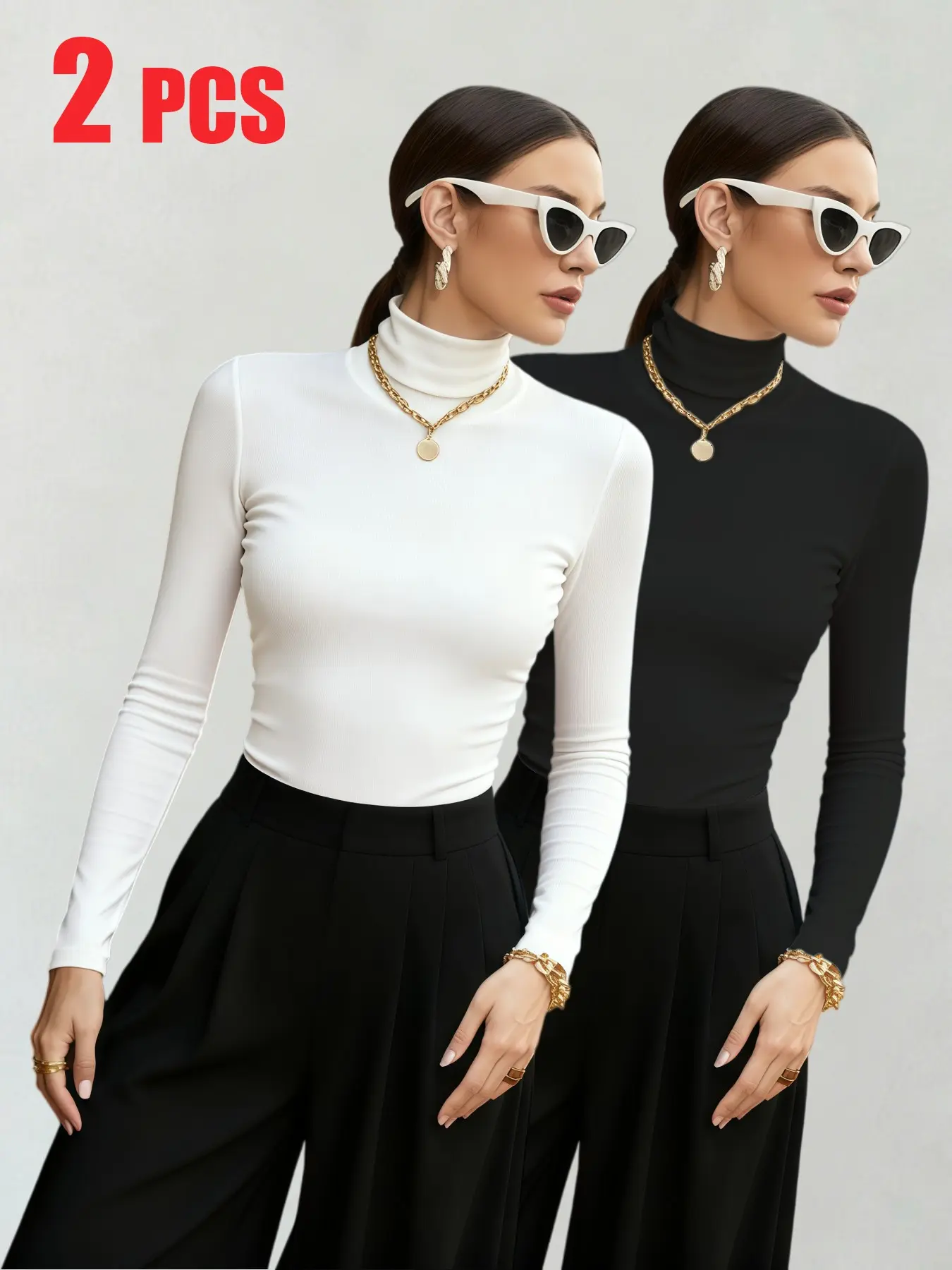 2‑Pack Women Thermal Athletic Turtleneck Long Sleeve Shirts, Fall Autumn Winter Slim Fit Skin‑Friendly Base Layer Tops, Versatile Undershirts for Daily & Outdoor Activities