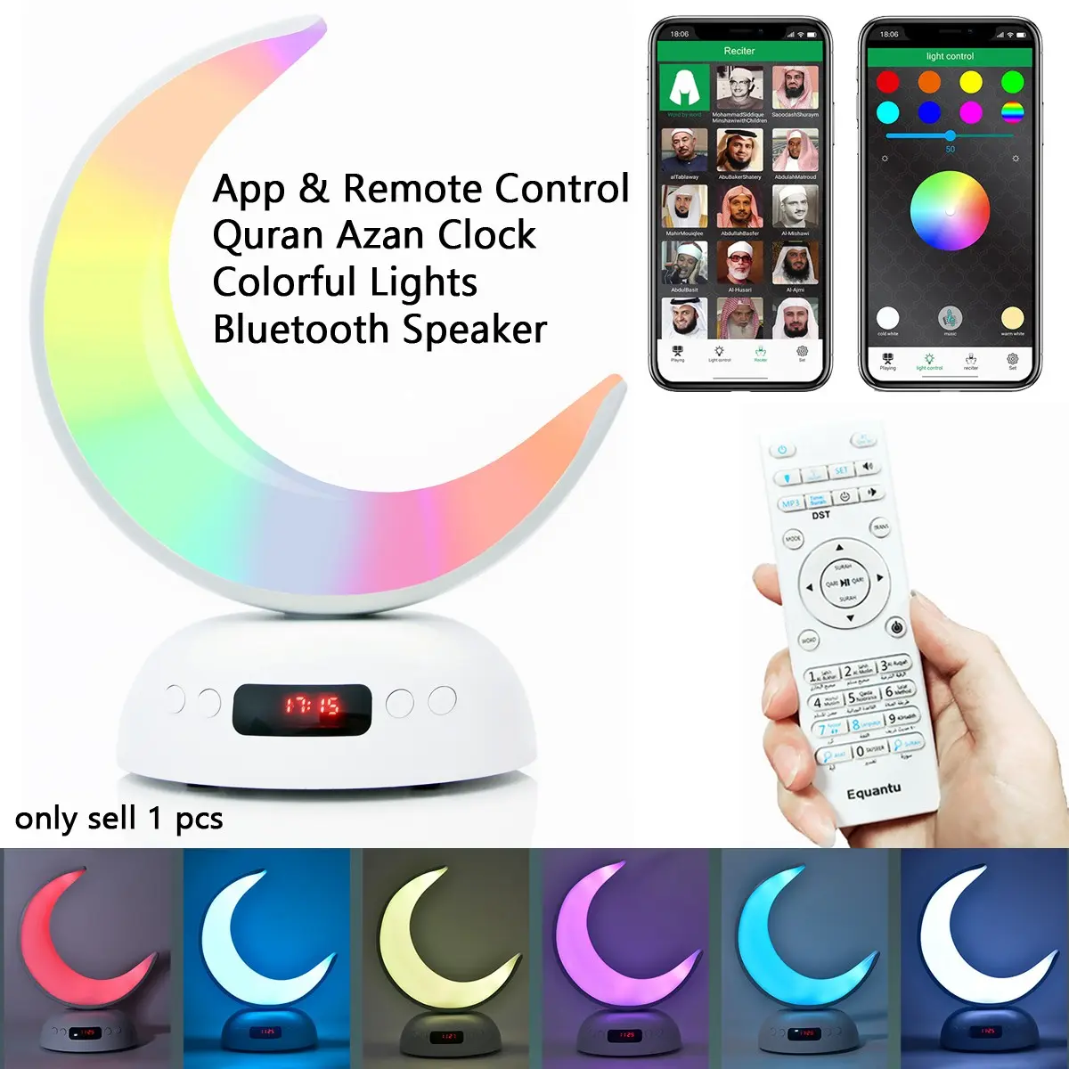 LED Night Lights Colorful Lamp Luminous RGB Bright Clock Quran Azan Islamic Muslim Arab Koran Bluetooth Speaker Portable Holy Wireless Arabic Ramadan Islam Islamism Sound Box Music Caixa De Som Bocina Mp3 Blutooth Altavoces Mini Coluna Home Acoustics Gift