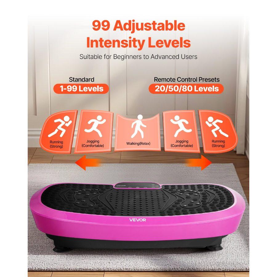 VEVOR Vibration Plate Exercise Machine, Full Body Shaker with Magnetic Acupoints for Lymphatic Drainage and Weight Loss, Home Gym Workout Fitness Equipment with 2 Resistance Bands for Women Men, Pink
