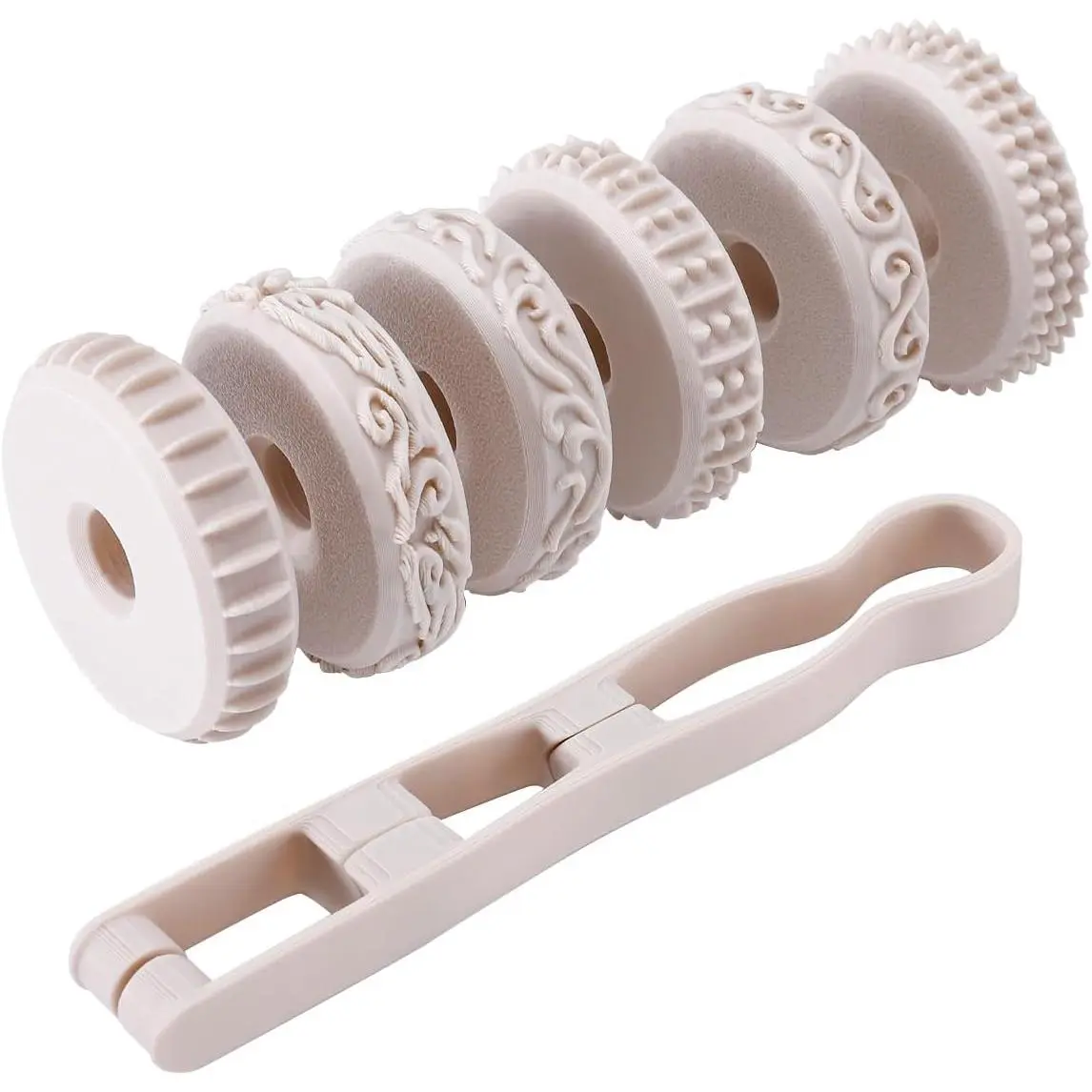 Burr-Free 6-Count Clay Texture Rollers with Handle - Baking Utensils for Dough Embossing, Pottery Ceramic DIY Crafting Kit