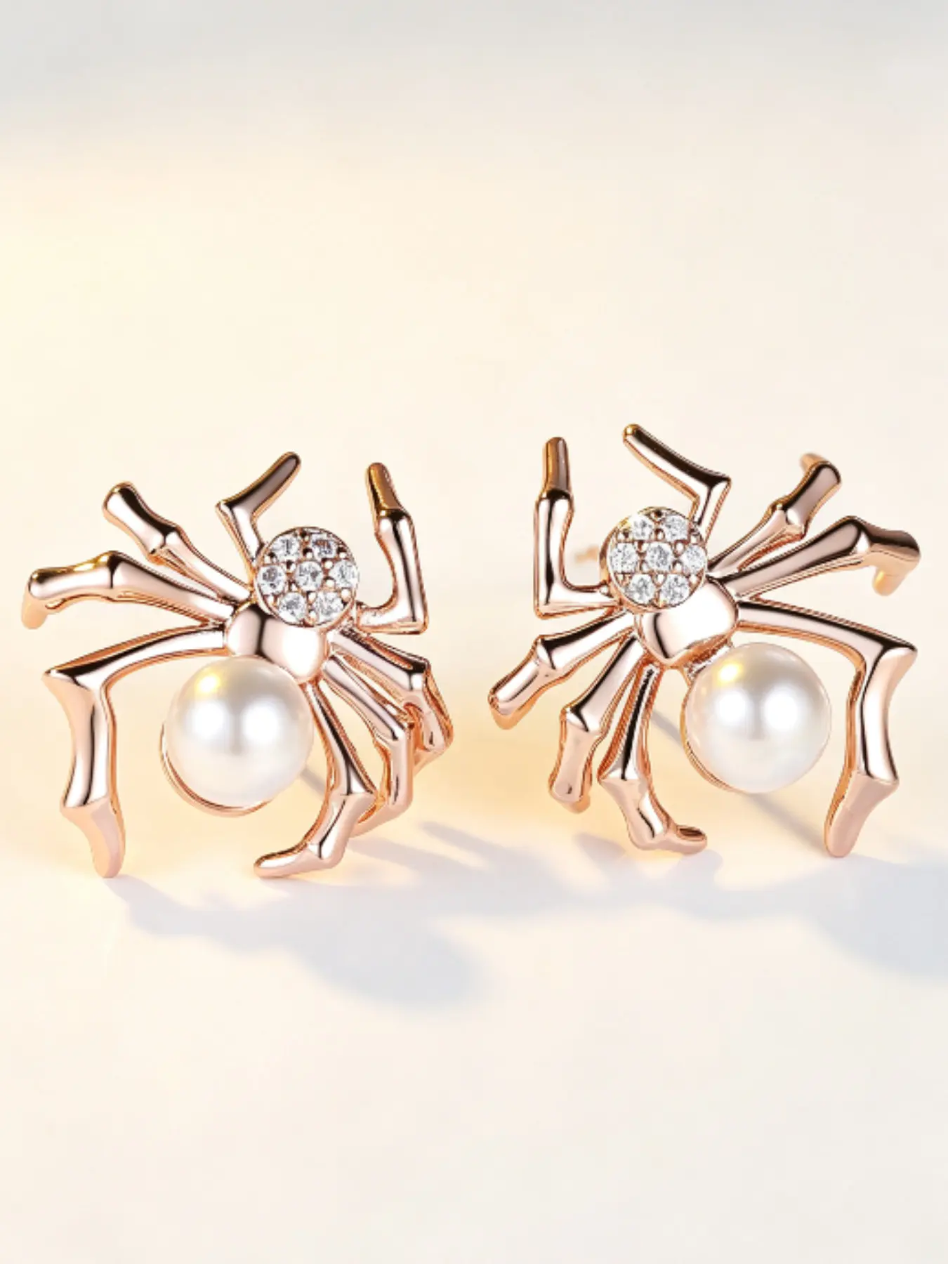 Rose Gold Plated Spider Pearl Stud Earrings, Zircon Insect Hoop Earrings, Gothic Pearl Spider Ear Cuff, Halloween Party Accessory