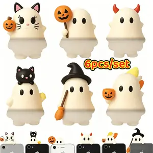 6pcs Ghostees Mystery Phone Buddy, Halloween-Themed Decorative Mobile Accessories, Unique Gift Idea for Tech Enthusiasts