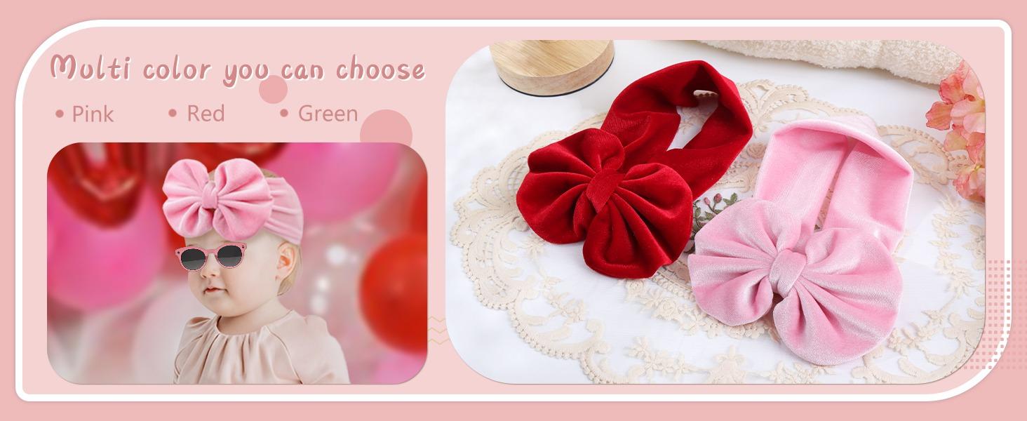 L-BN022   Baby Girl Bows Christmas Velvet Baby Headbands Big Baby Bows Wide Head Wrap Hair Accessories for Toddlers Newborn Infants Kids(Red-Green)