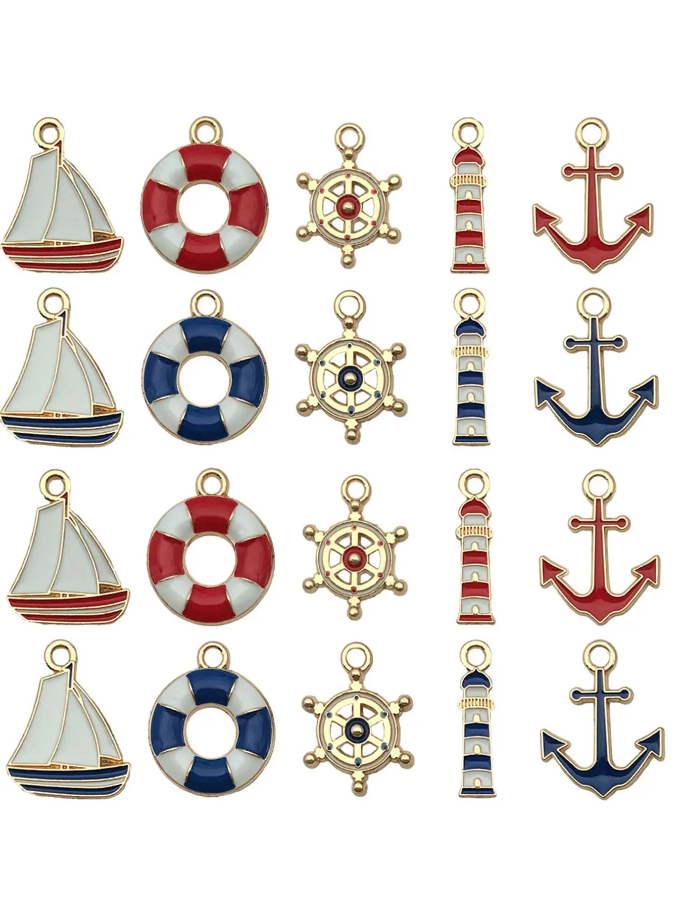 20pcs Mixed Fashion Enamel Nautical Series Charm Anchor Sailboat Metal Pendant DIY Pendants for DIY Bracelet Necklace Earrings Jewelry Making Craft Supplies Accessories Dangle Charm