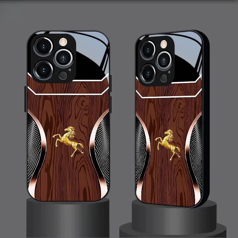 Brown background with golden horse pattern, fashionable and trendy, high-quality texture, good feel, business style, popular design, suitable for iPhone 17 16 15 14 13 12 11 pro max phone cases
