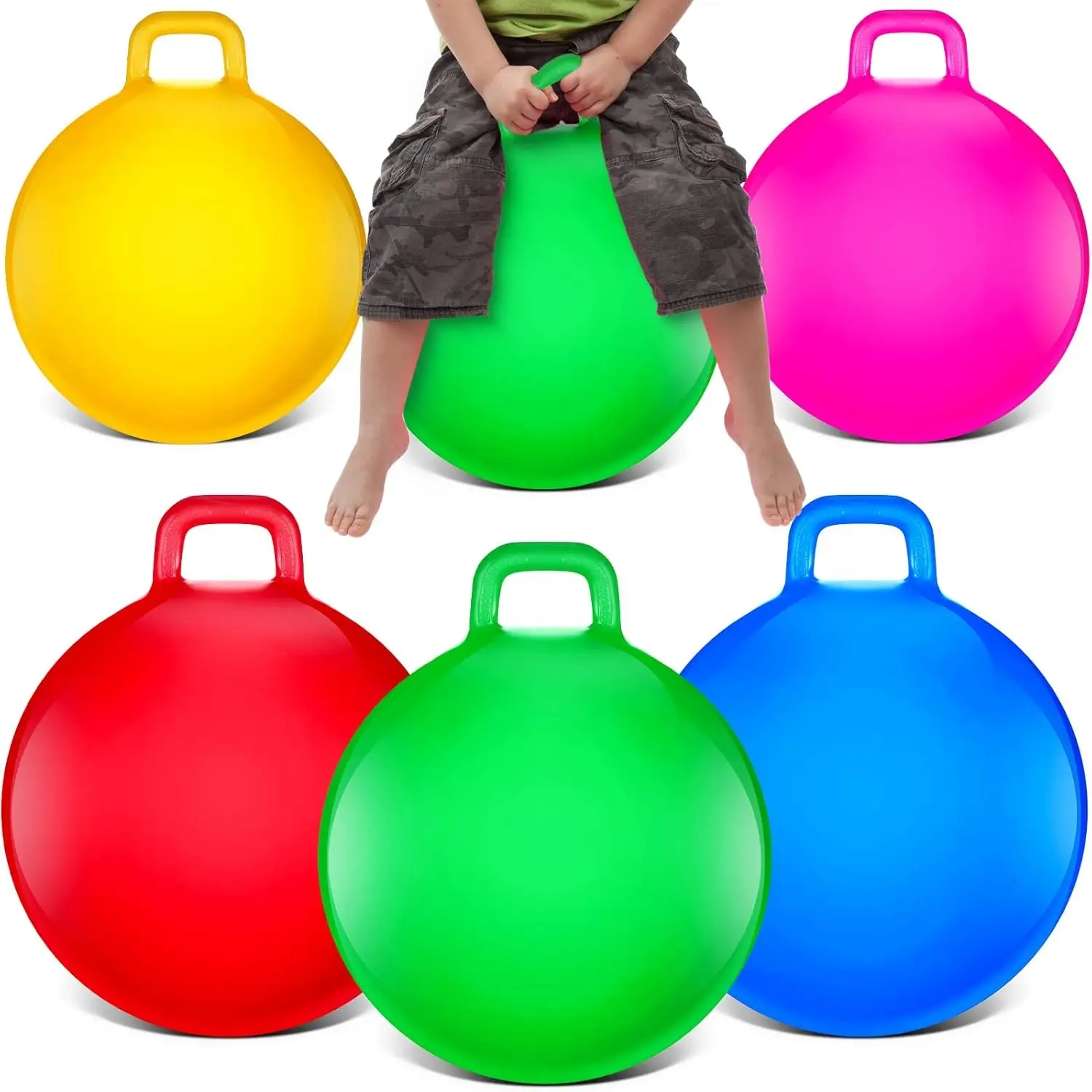 6 Pcs Hopper Ball with Handle Bouncing Marble Bouncy Balls Inflatable Jumping Hopping Toy for Jumping Sport, Great Gifts for Boys Girls, Cute Color Party Favors
