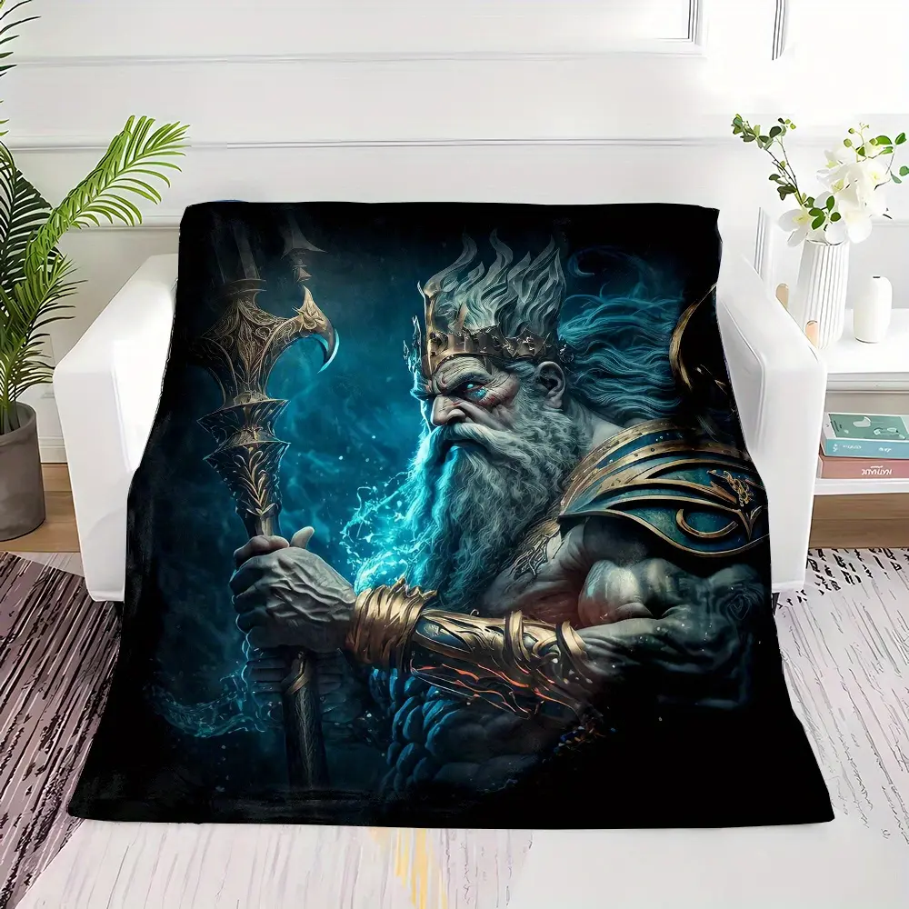 Nordic Mythology Poseidon Print All-Season Warm  Throw Blanket, Gift for Family and Friends