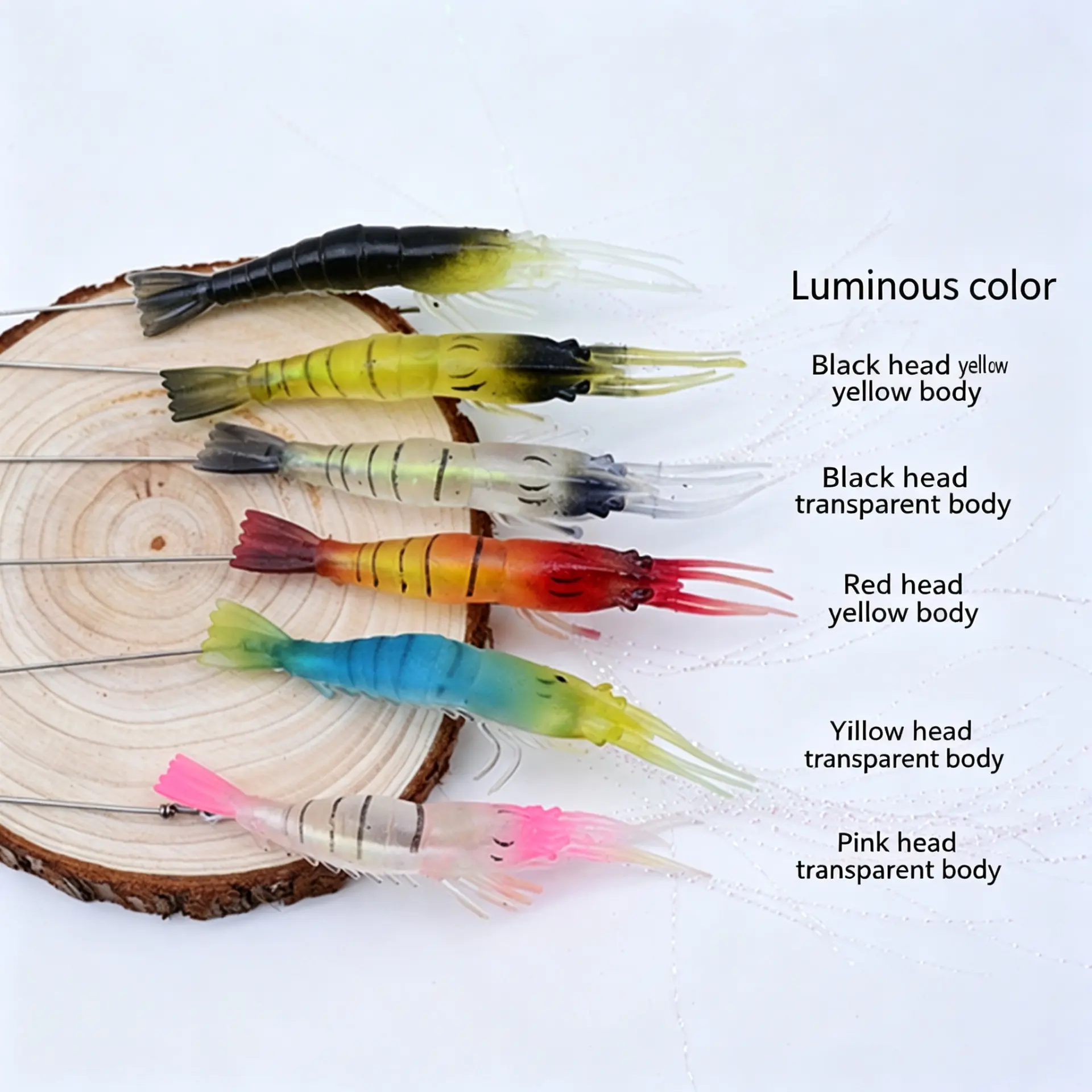 6pcs Luminous Shrimp Fishing Lures, Lifelike Squid Jigs with Glow Tail, Saltwater Artificial Baits for Night Fishing - Ideal for Night Fishing, Saltwater, Squid/Cuttlefish Angling