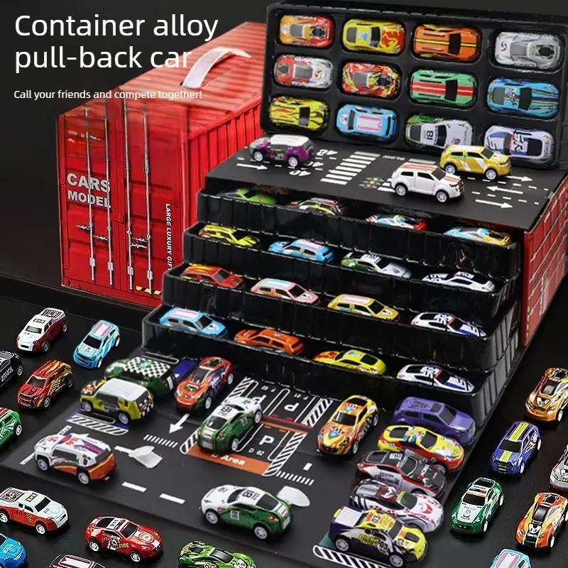 48pcs Backyard Car Toys Set, Boys Birthday Gift Container, Inertia Mini Alloy Racing Cars, Ideal Party Favors & Playset, Racing Car Model