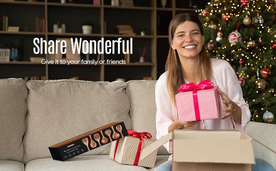 7 PCS Wooden Spoons for Cooking Natural Teak Kitchen Utensils Smooth Non-Stick Surface Cooking Utensils Set Soft Comfort-Grip Wooden Utensils for Cooking