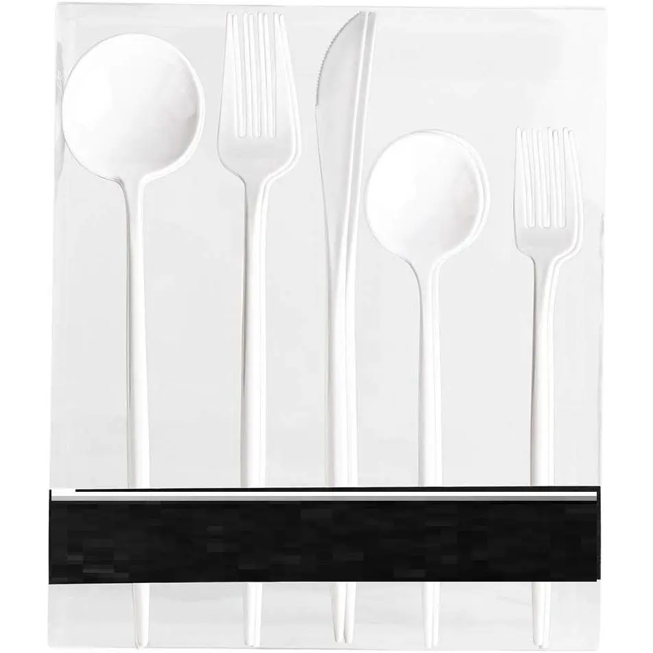 Modern Disposable Plastic Flatware Cutlery Combo Set - 40 Count Luxury White, Disposable Tableware Service for 8