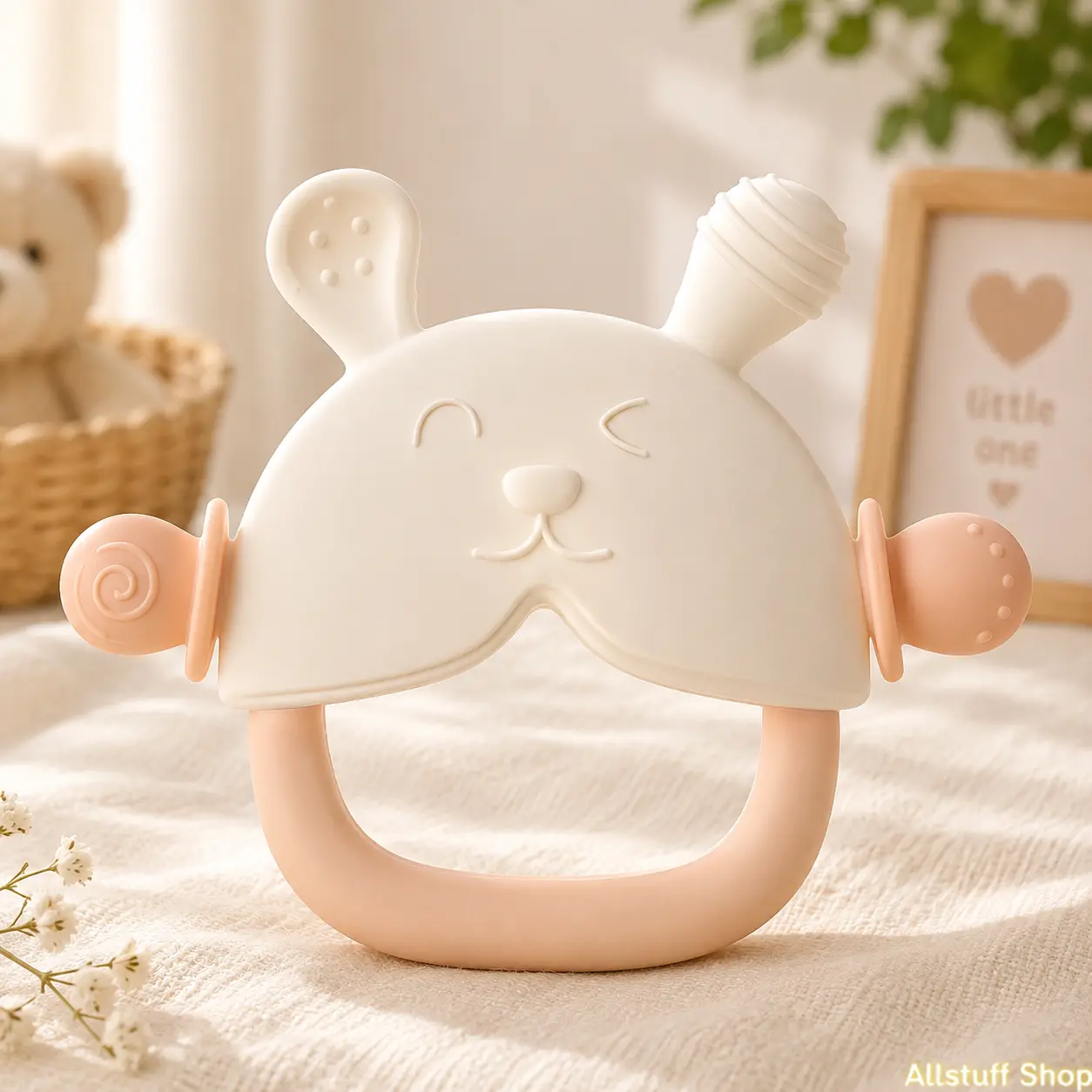 Baby Teething Wristband Mitten - Food Grade Silicone Cartoon Rabbit Teether with Anti-Drop Grip, Multi-Texture, Storage Case for Infants (Sports & Outdoor Gear Accessory)