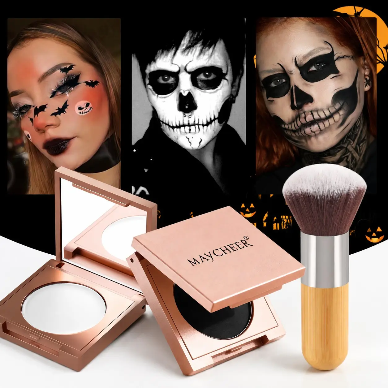 Halloween Makeup Pressed Powder Compact, Matte Setting Powder for Face, Oil Control, Long Lasting, Smooth Blur Finish, Lightweight, Portable