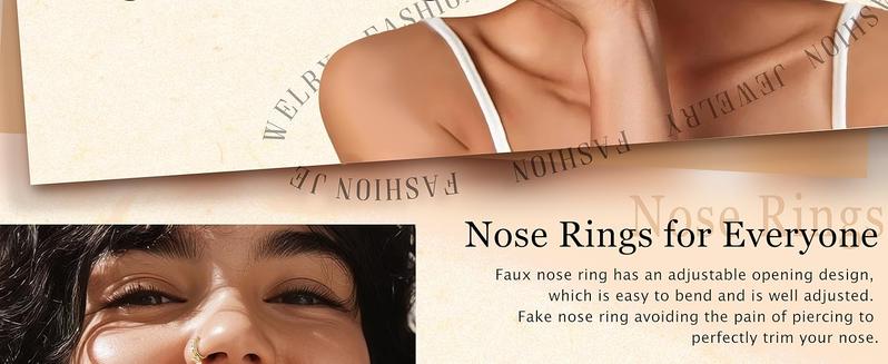 MILACOLATO Nose Cuff Fake Nose Ring Hoop Clip on Nose Ring CZ Dangle Fake Nose Rings Cartilage Tragus Ring Nose Cuff Non Piercing for Women Men