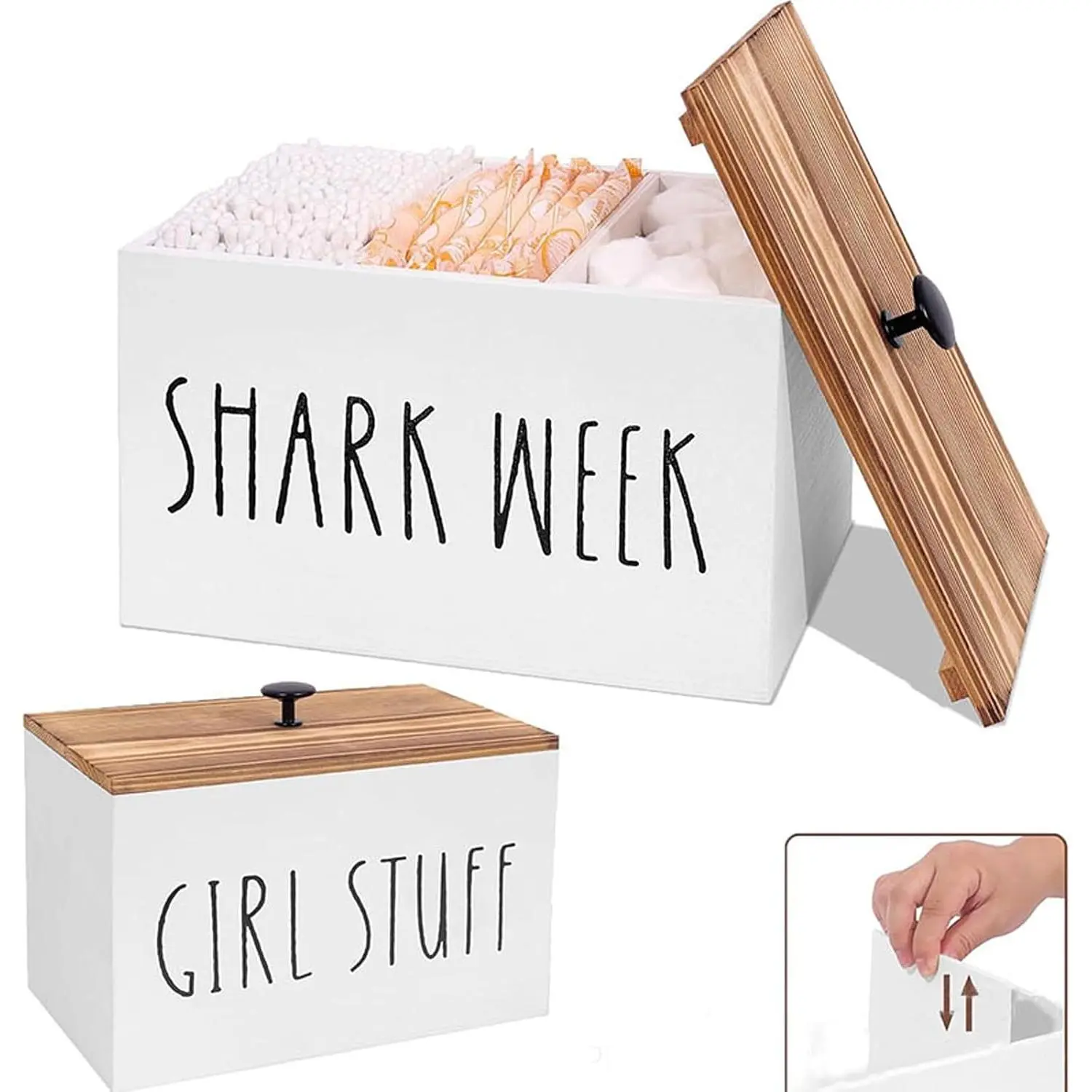 Tampon Holder Tampon Organizer Feminine Storage Container with Lid |  Pad & Tampon Organizer for Toilet Organizer Movable Partition Bathroom Accessories Box with 3 Compartment (White)