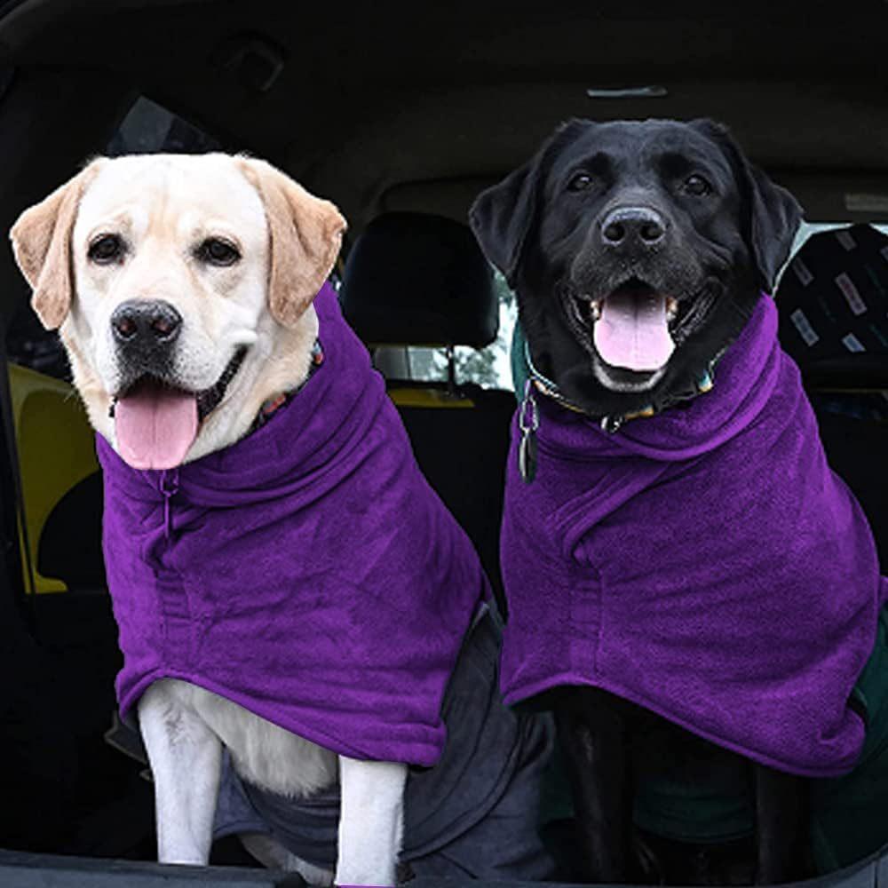 Dog Bathrobe Towel, Super Absorbent Microfiber Pet Drying Robe with Pocket & Adjustable Strap, Fast Drying Dog Bath Towel Wrap for Large Medium Small Dogs