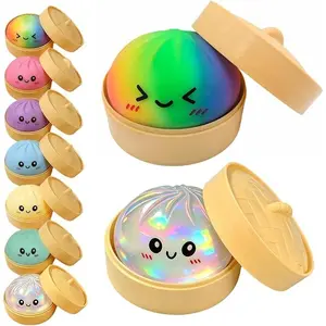 Glitter Dumpling Squishy Stress Ball with Steamer Box, Jumbo Squeeze Sensory Fidget Toy for Anxiety Relief, Soft Decompression Dough Stress Balls for Kids & Adults, Stretchy Party Gift & Desk Toy
