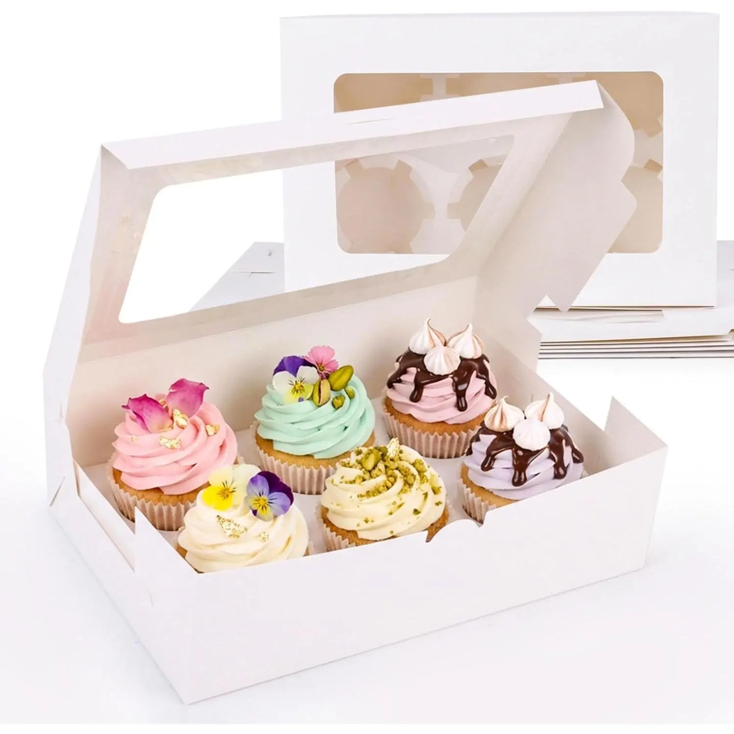 6 Count Cupcake Boxes, 6 count Cupcake Carriers with Window