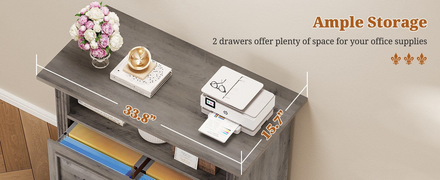 File Cabinet with Printer Stand and 2 Drawers Grey File Cabinet with Printer Stand and 2 Drawers Grey