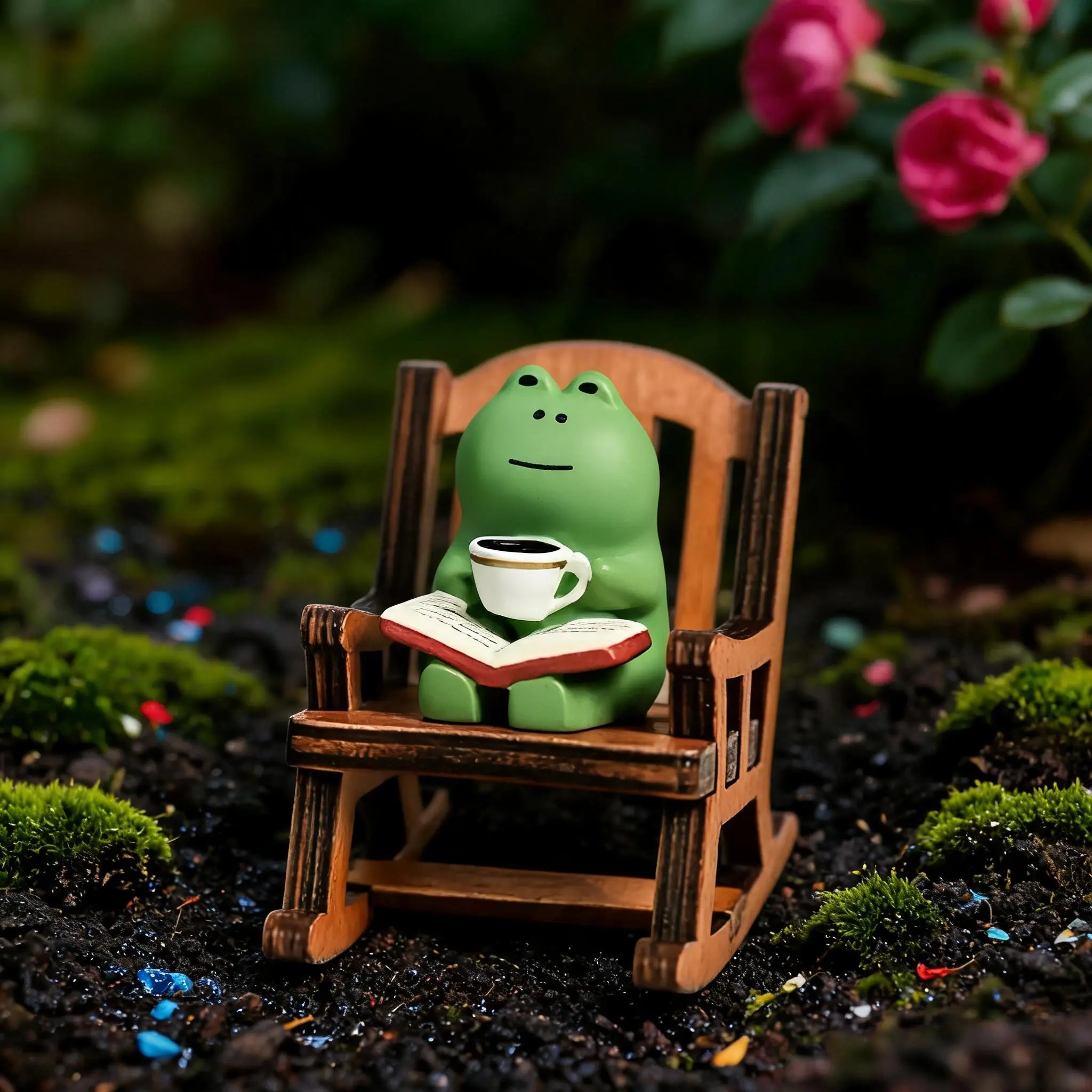 Mini Frog & Chair Design Resin Ornament, 1 Set Cute Animal Design Creative Cartoon Animal Statue Decoration Craft For Home Office Desk Sculpture Desk Decor Cute Figurines Cute Desktop Decoration
