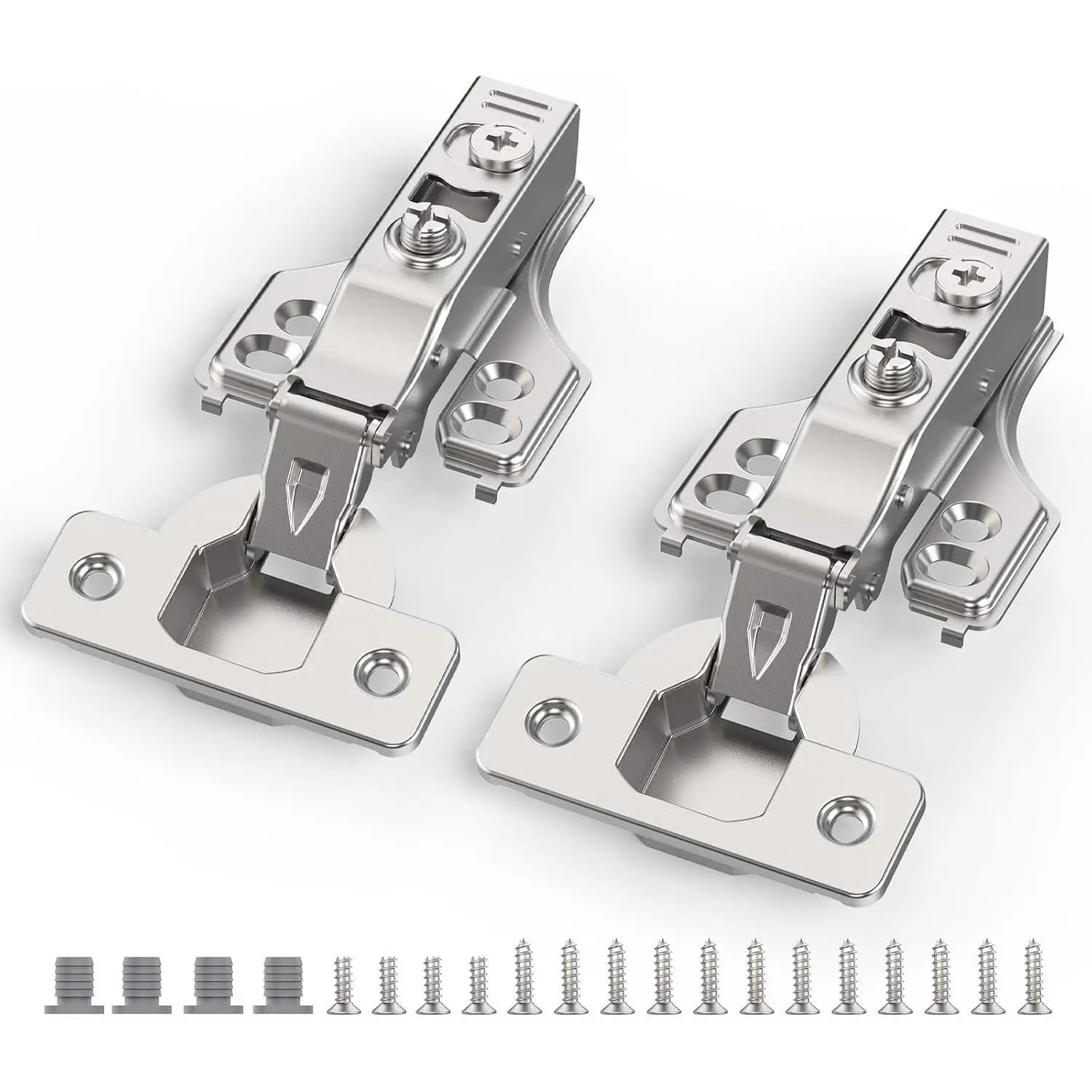 20 Pack Satin Nickel 105° Swing Stainless Steel Soft Close Concealed Hinges for Kitchen Cabinets, 3/4" Full Overlay, 5/8" Clip-on Plate, 3D Adjustable, Face Frame & Frameless Doors
