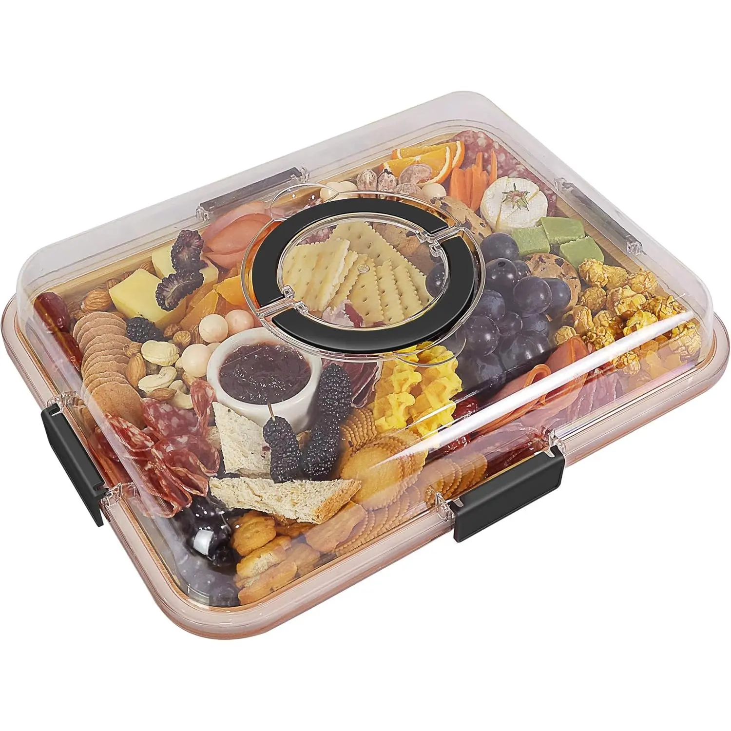 Charcuterie Board with Clear Lid, Travel Portable Cheese Board Charcuterie Boxes Cutting Boards for Kitchen, House Warming Gifts New Home, Gifts for Women (Black, 6 Compartments)