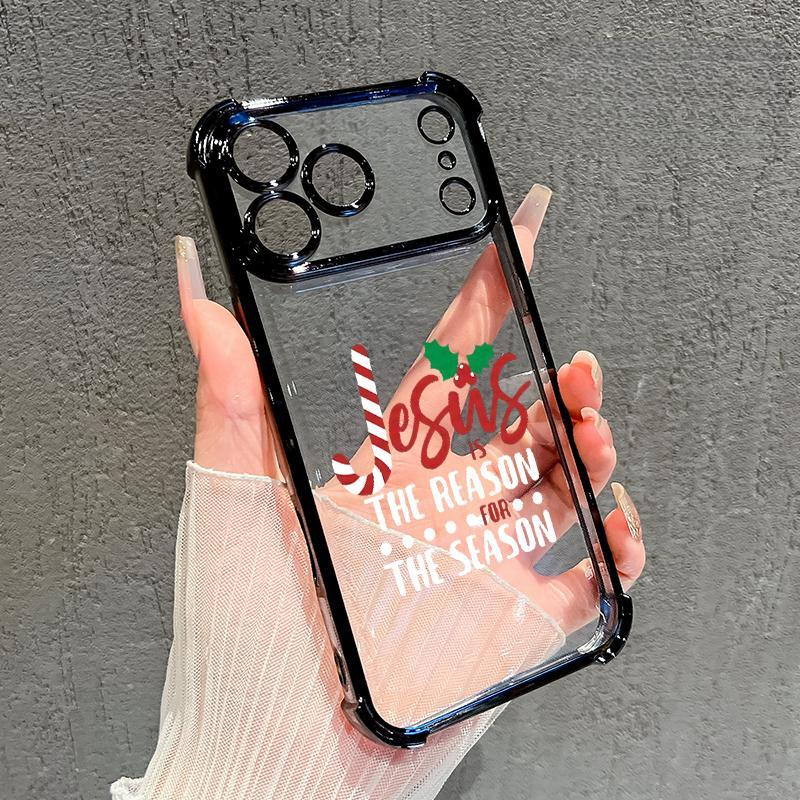 Christmas Jesus Spirit Pattern Phone Case for iPhone 17 Pro Max 16 15 Plus Air 14 13 12 11 E Shockproof Protective Silicone Cover with Full Lens Protection & Four-Corner Drop Guard