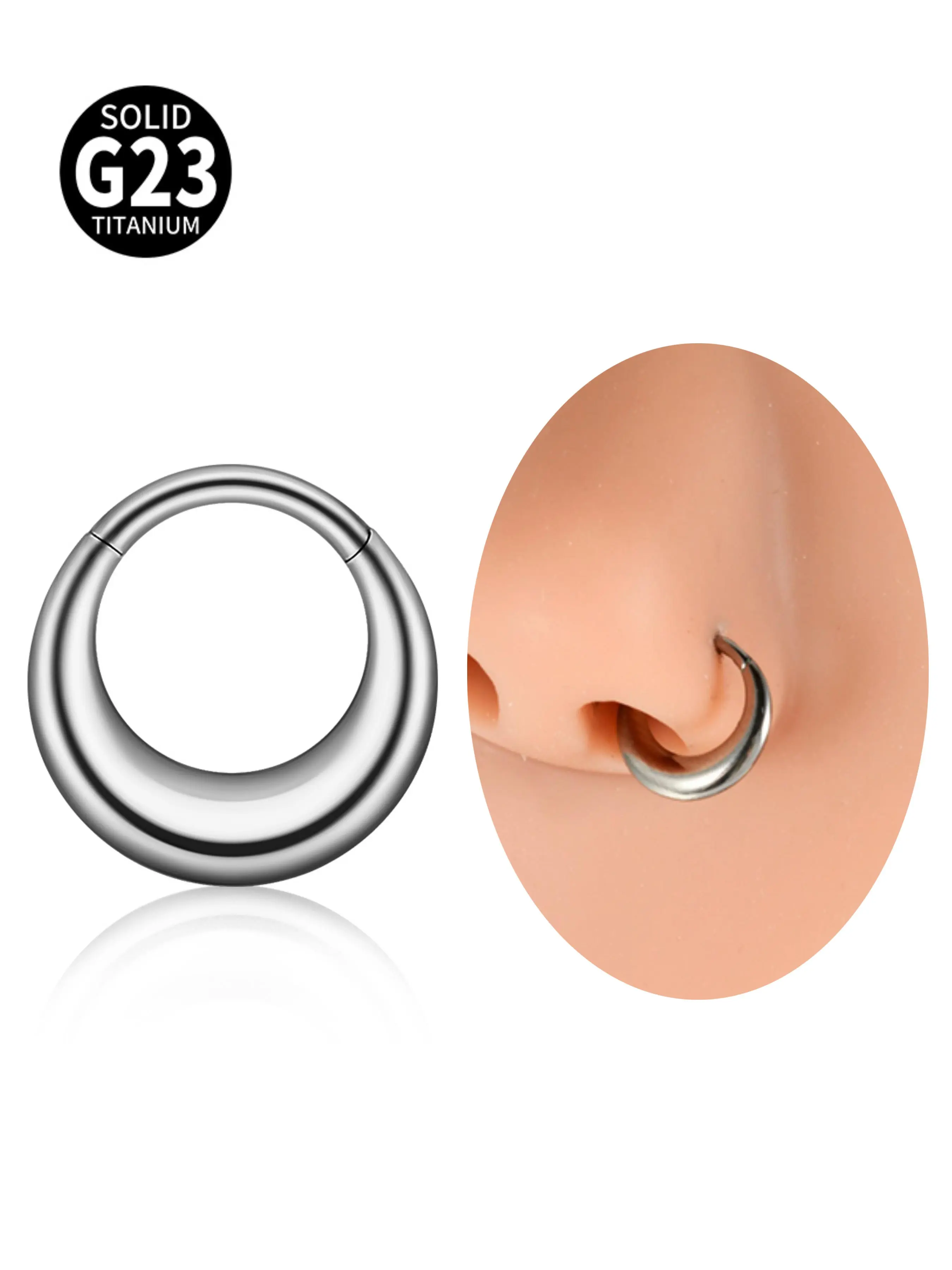 F136 Titanium Moon Septum Ring Hoop, Hinged Clicker Nose Rings Hoops Septum Rings, Nipple Lobe Cartilage Ear Stud, Piercing Jewelry,Click on the ring