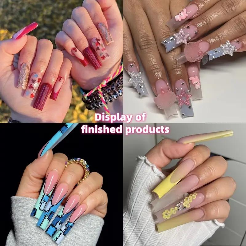 Clear Nail Tips, 240pcs/box Transparent Gloss Full Covered Acrylic Fake Nails, C Curved Square Nails, Solid Color Artificial Nails