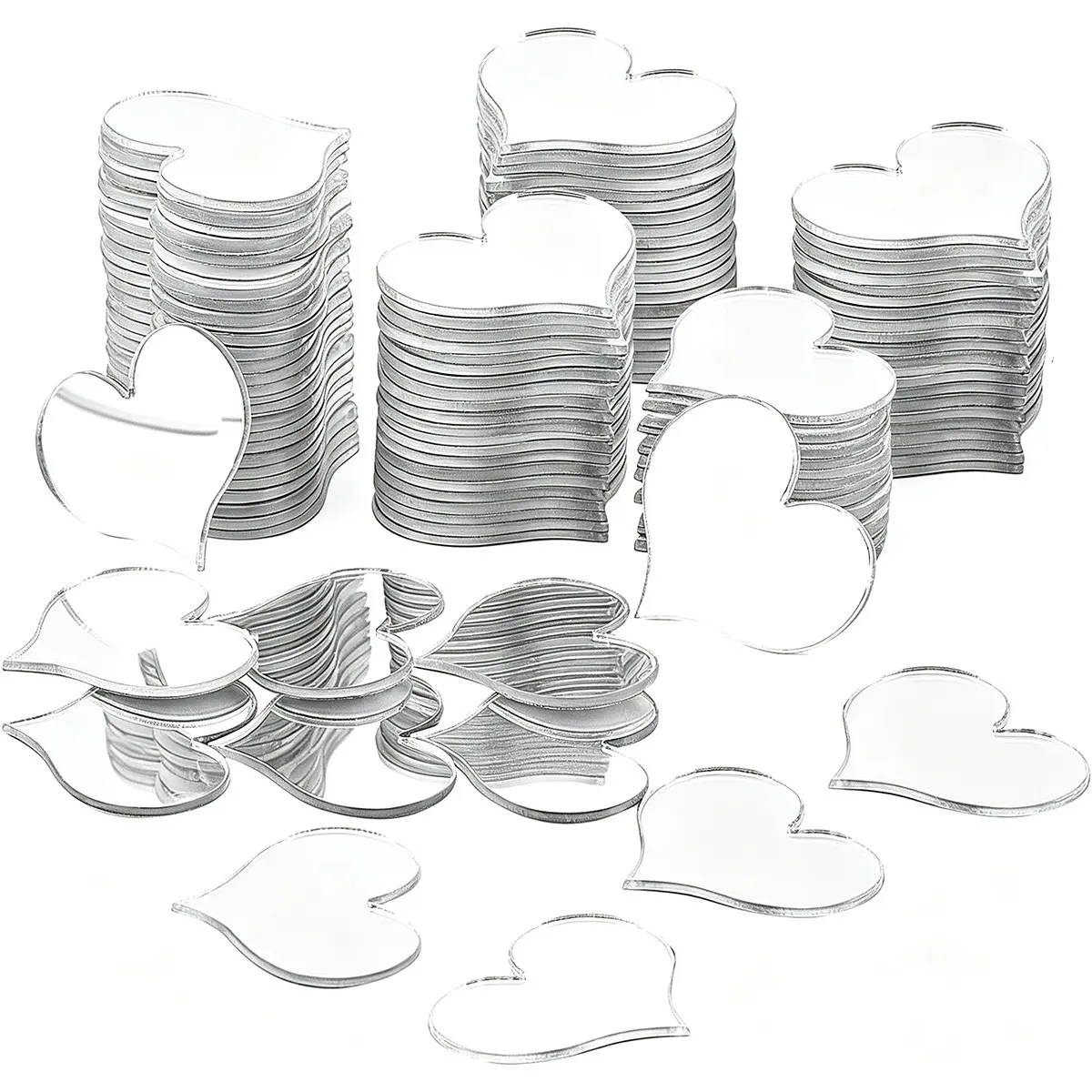 50pcs Heart-Shaped Acrylic Mirror Wall Stickers, Adhesive Peel/Stick Small Heart Mirror Mosaic Tiles Mini Self Acrylic Mirrors for DIY Arts Crafts Projects Framing Room Home Wall Decor, Removable Wall Art Decals for Home Living Room Bathroom Office Dorm
