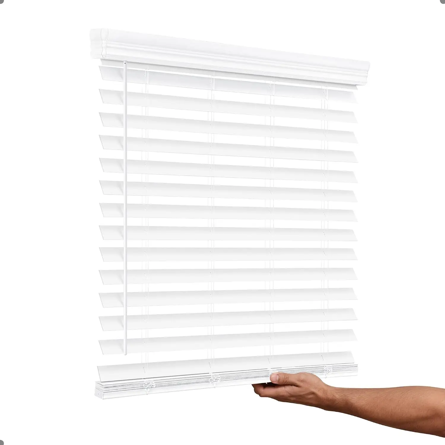 2 Inch Cordless Faux Wood Blinds, Indoor Window Shades, 34" W x 60" H | No Cord Wooden Blinders for Indoor Use, Privacy Protection for Nursery, Child & Pet Safe, Smooth Operation