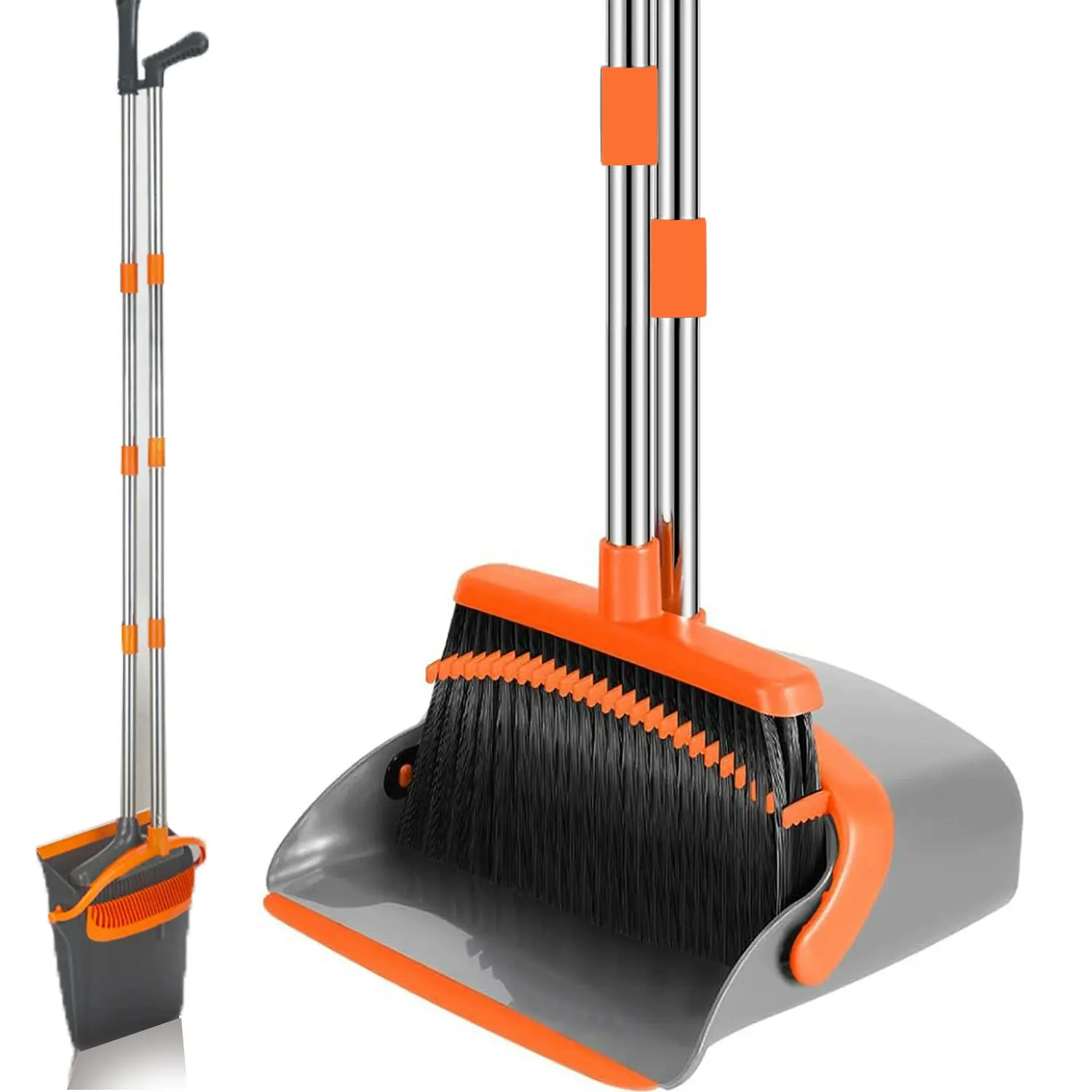 Dustpan and broom combination set with foldable comb teeth, suitable for both dry and wet use, windproof cleaning broom, dustpan with long handle, upright storage broom