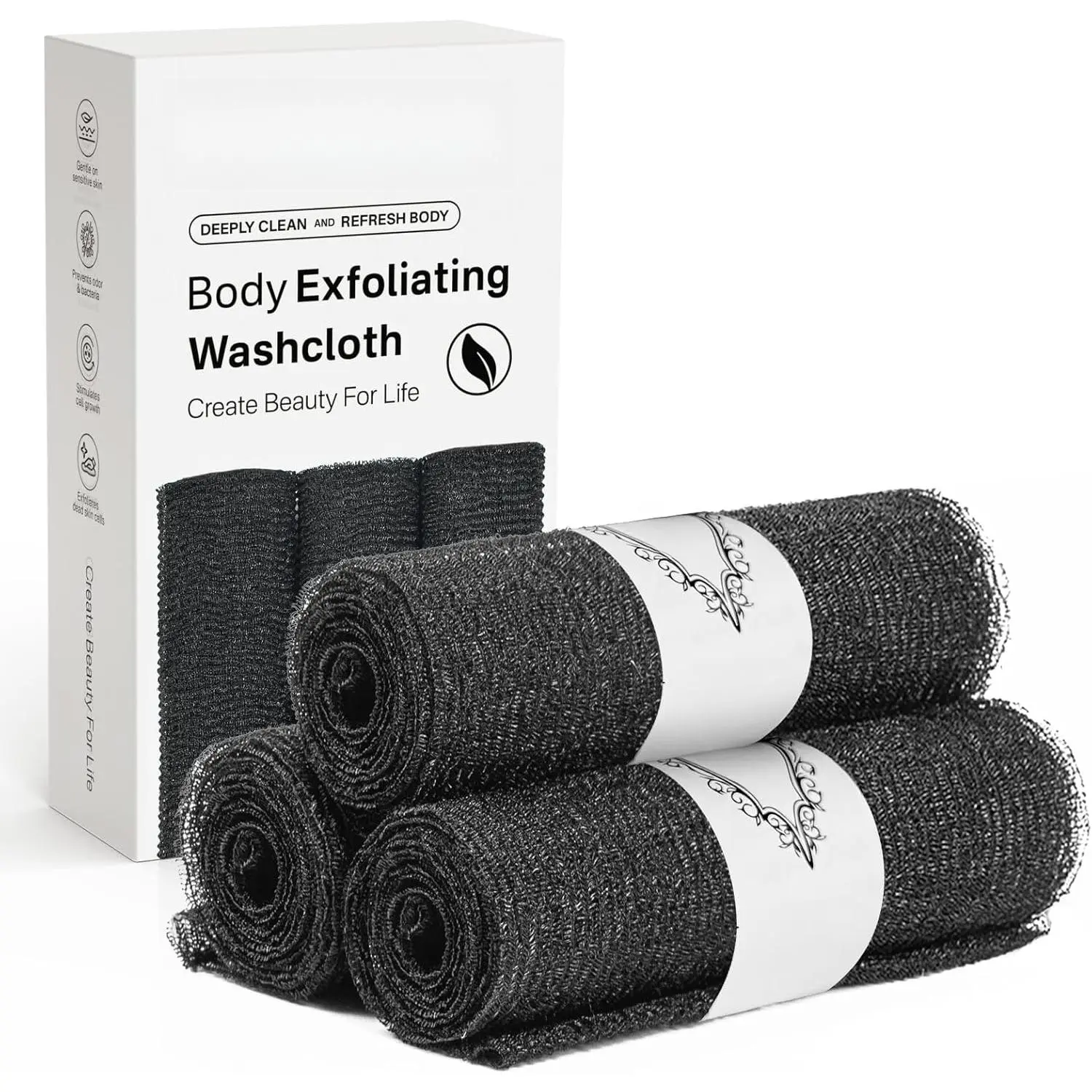 Exfoliating Washcloth Towel, Japanese Exfoliating Bath Wash Cloth for Body Exfoliation, Korean Back Scrubber Washer for Shower, African Net Sponge Brush Loofah Exfoliator